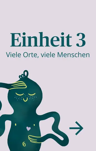Illustration mit einer stilisierten Figur, die lächelt und eine Hand hebt. Darüber steht 