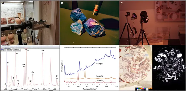 Mehrere Bilder und Diagramme: Das Forschungsmaterial wird fotografiert und gescannt, Diagramme zeigen die Forschungsergebnisse, Bildbearbeitung Helfen Analysen des Materials durchzuführen