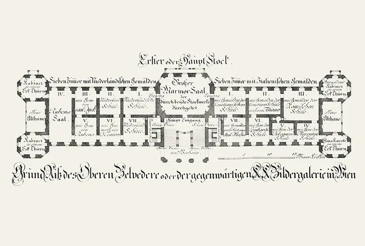 Das Bild zeigt einen Grundriss eines Gebäudes, mit Beschriftungen der verschiedenen Räume wie