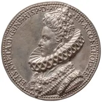 Medaille mit dem Profil einer Frau mit aufwendiger Frisur und großzügigem Halsband. Der Rand der Medaille trägt die Inschrift „ELISABETHA D.G. GRA. BRACOLIDHOLZ“. Die Darstellung vermittelt den historischen Charakter und die Bedeutung der abgebildeten Person.