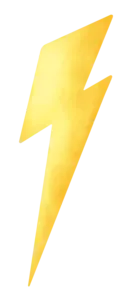 Ein goldener Blitzsymbol, der dynamisch und energiegeladen wirkt. Die Form ist zackig und spitz, was Bewegung und Kraft symbolisiert.