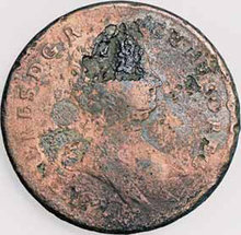 Beispiel für eine der vorgereinigte Bronzemünzen im Übernahmezustand.