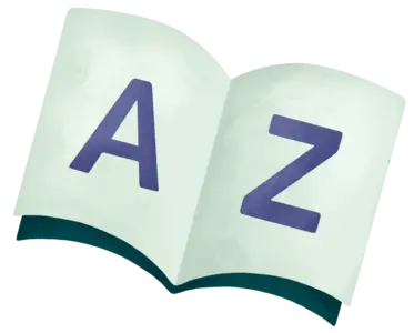 Ein geöffnetes Buch mit großen Buchstaben 