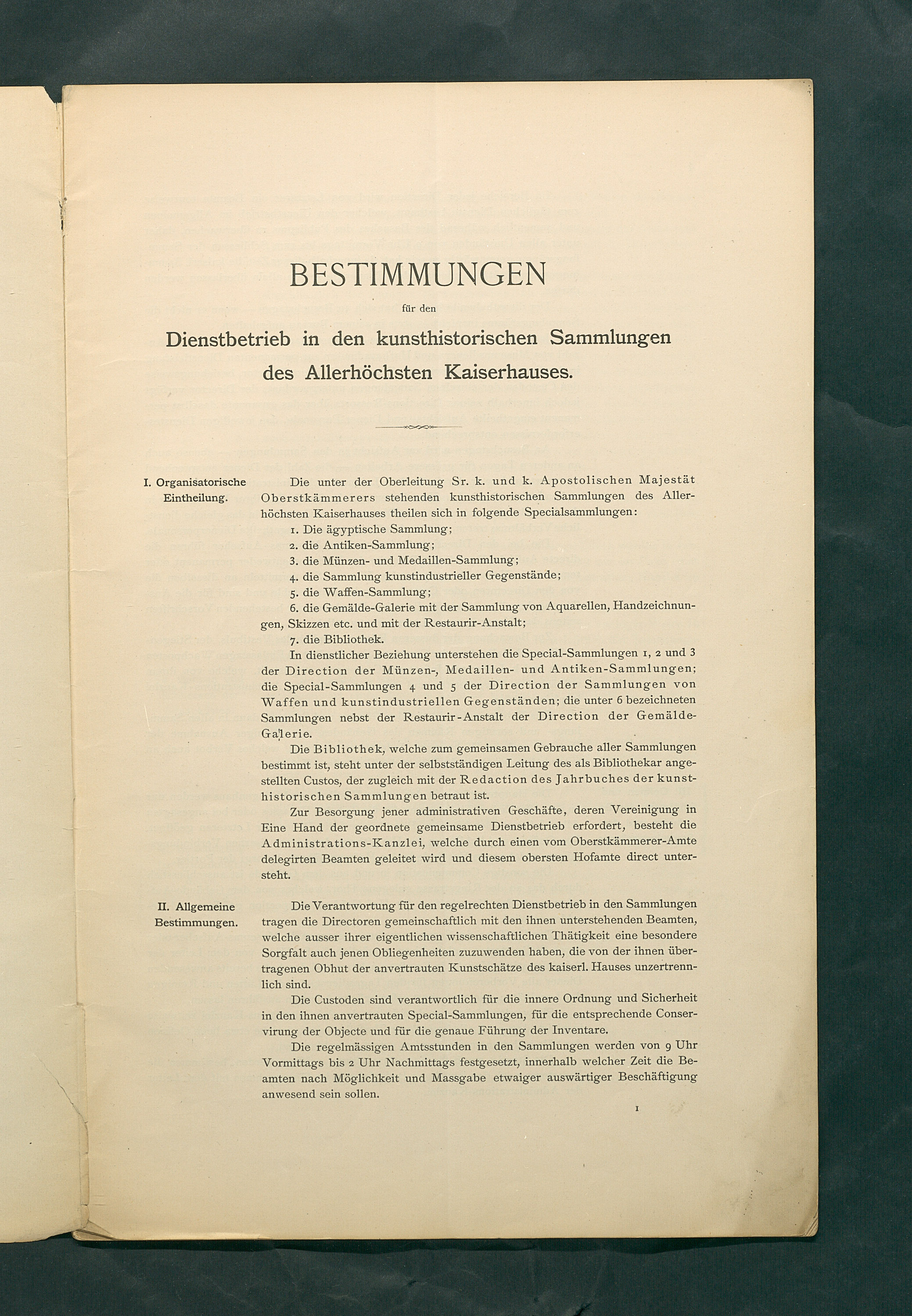 Bestimmungen für den Dienstbetrieb in den kunsthistorischen Sammlungen des Allerhöchsten Kaiserhauses