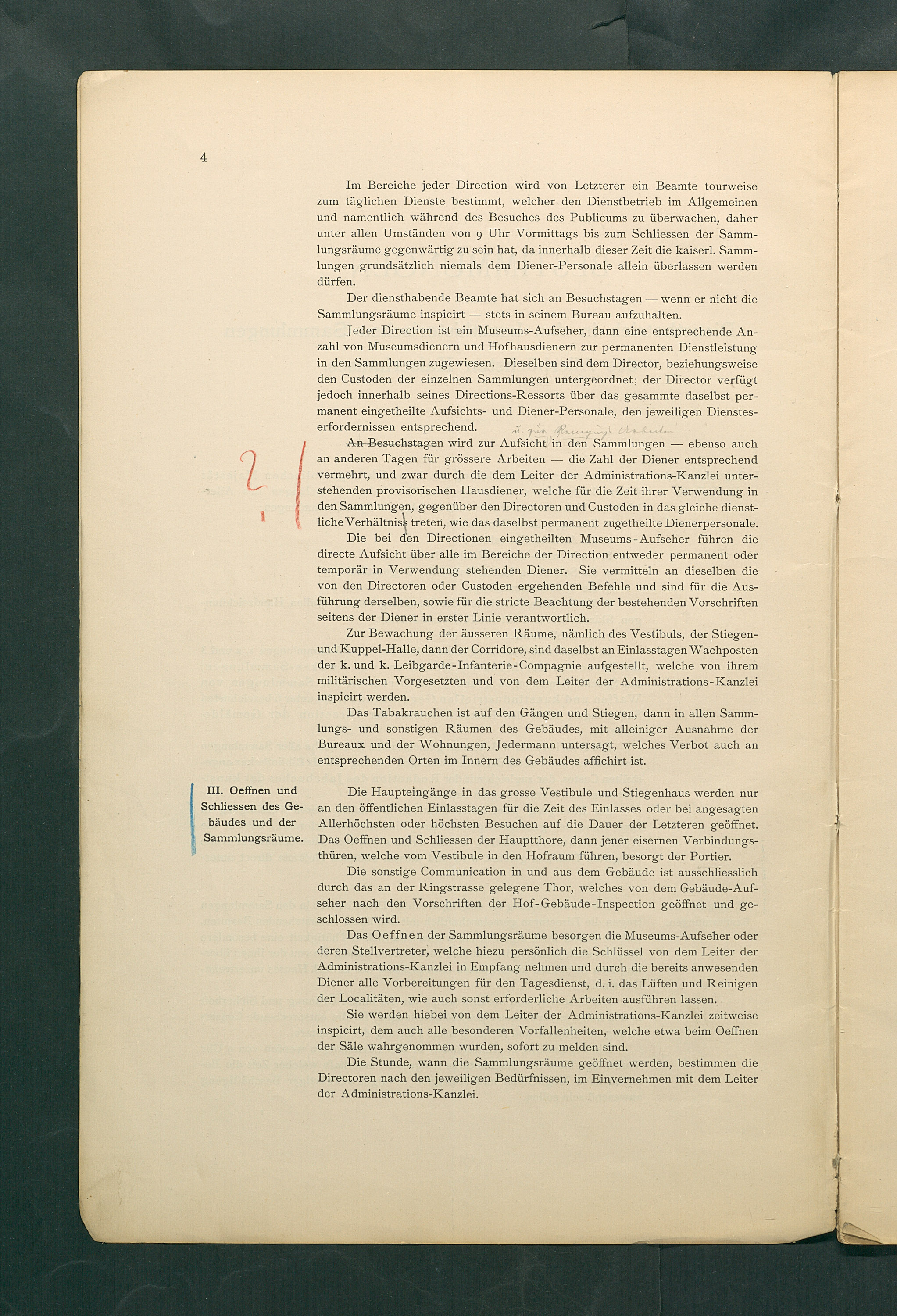 Bestimmungen für den Dienstbetrieb in den kunsthistorischen Sammlungen des Allerhöchsten Kaiserhauses