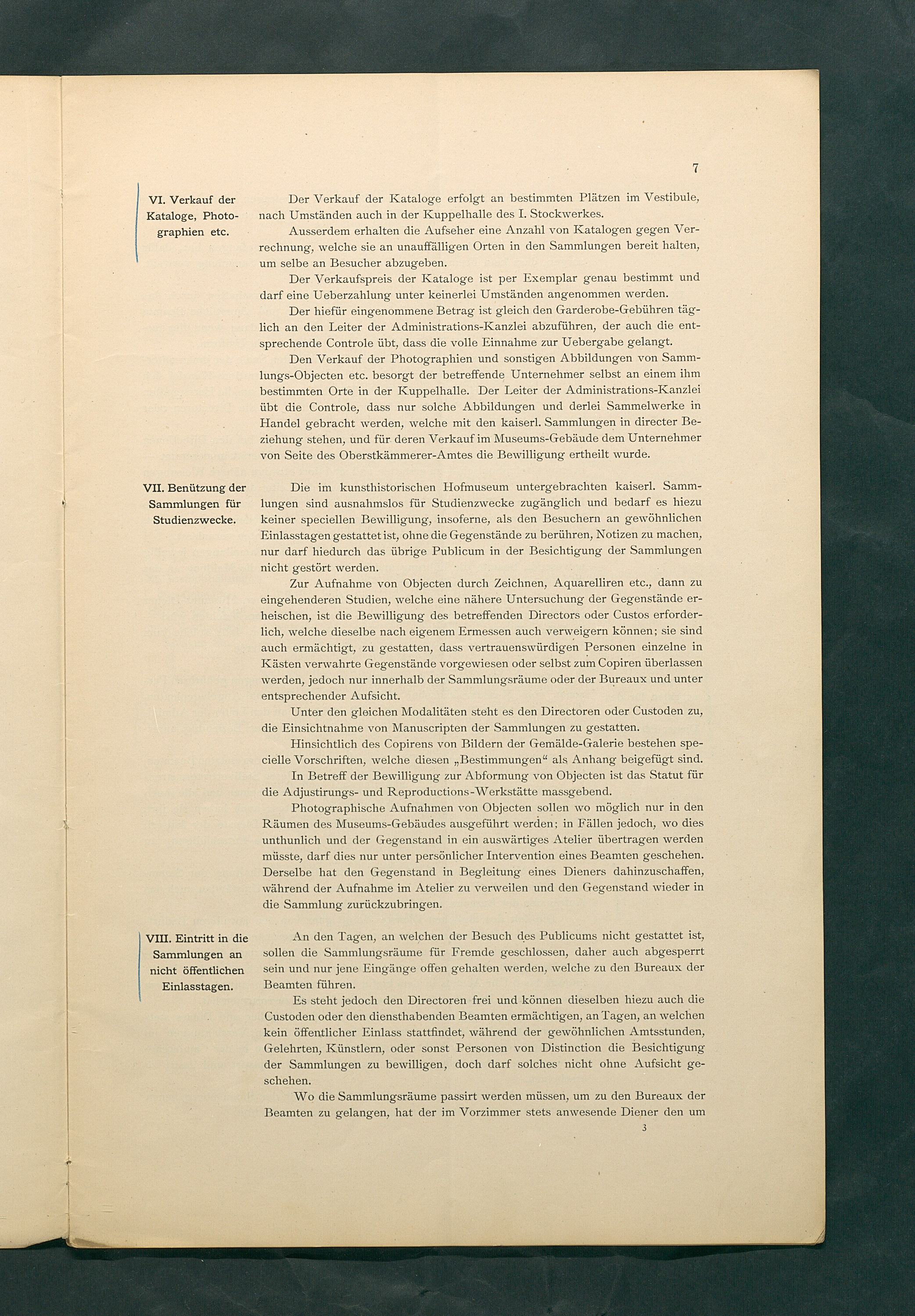 Bestimmungen für den Dienstbetrieb in den kunsthistorischen Sammlungen des Allerhöchsten Kaiserhauses
