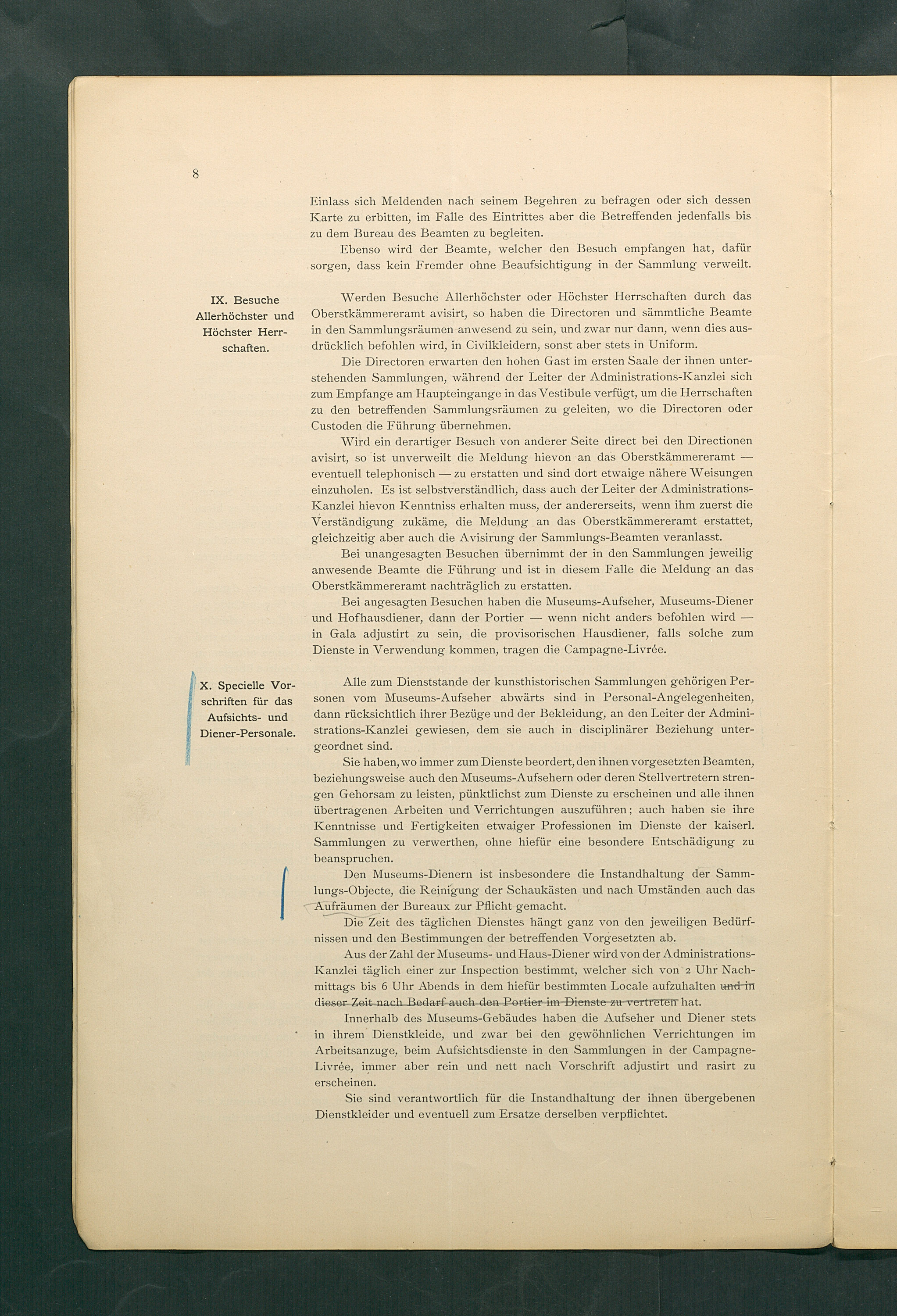 Bestimmungen für den Dienstbetrieb in den kunsthistorischen Sammlungen des Allerhöchsten Kaiserhauses