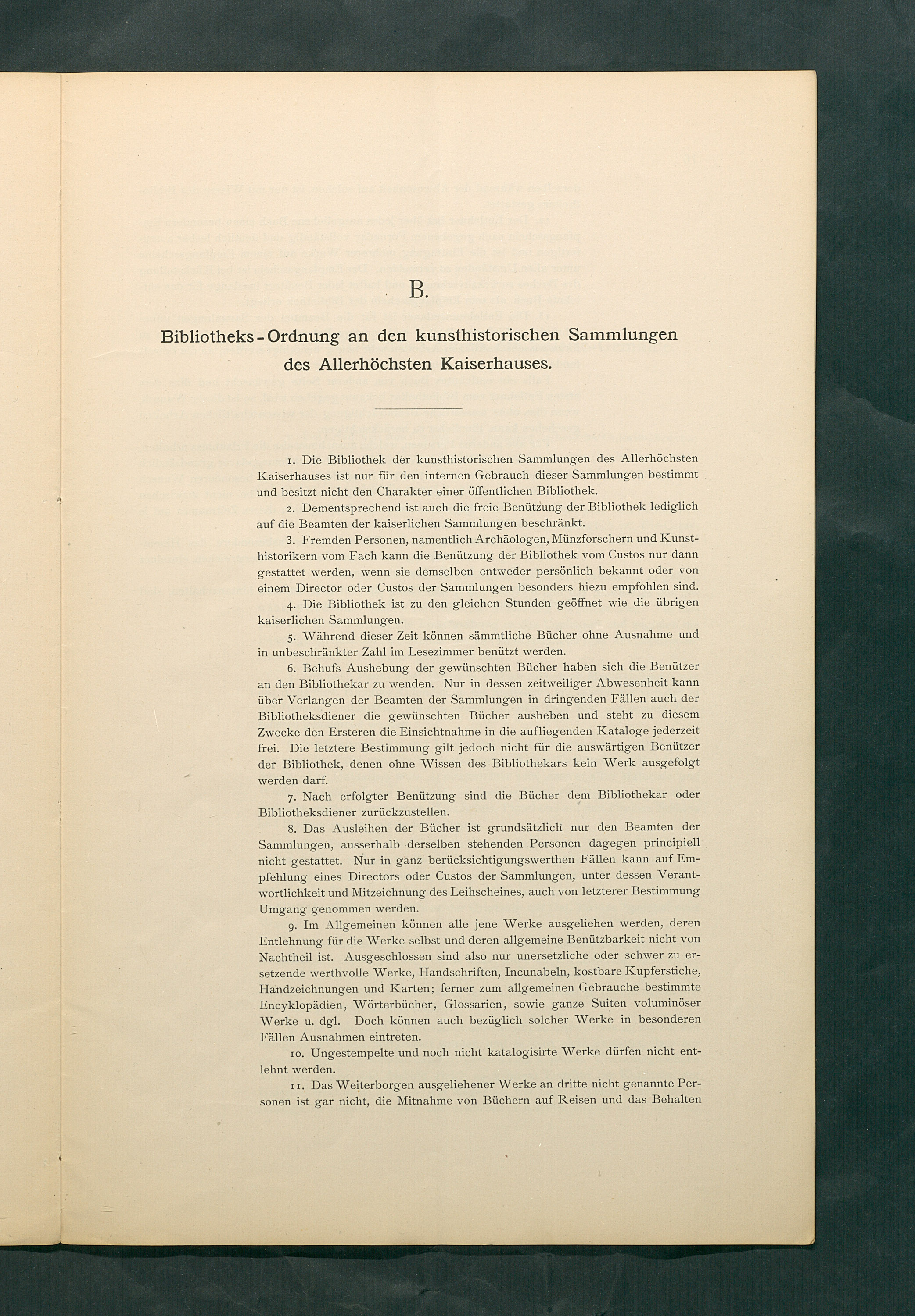 Bestimmungen für den Dienstbetrieb in den kunsthistorischen Sammlungen des Allerhöchsten Kaiserhauses