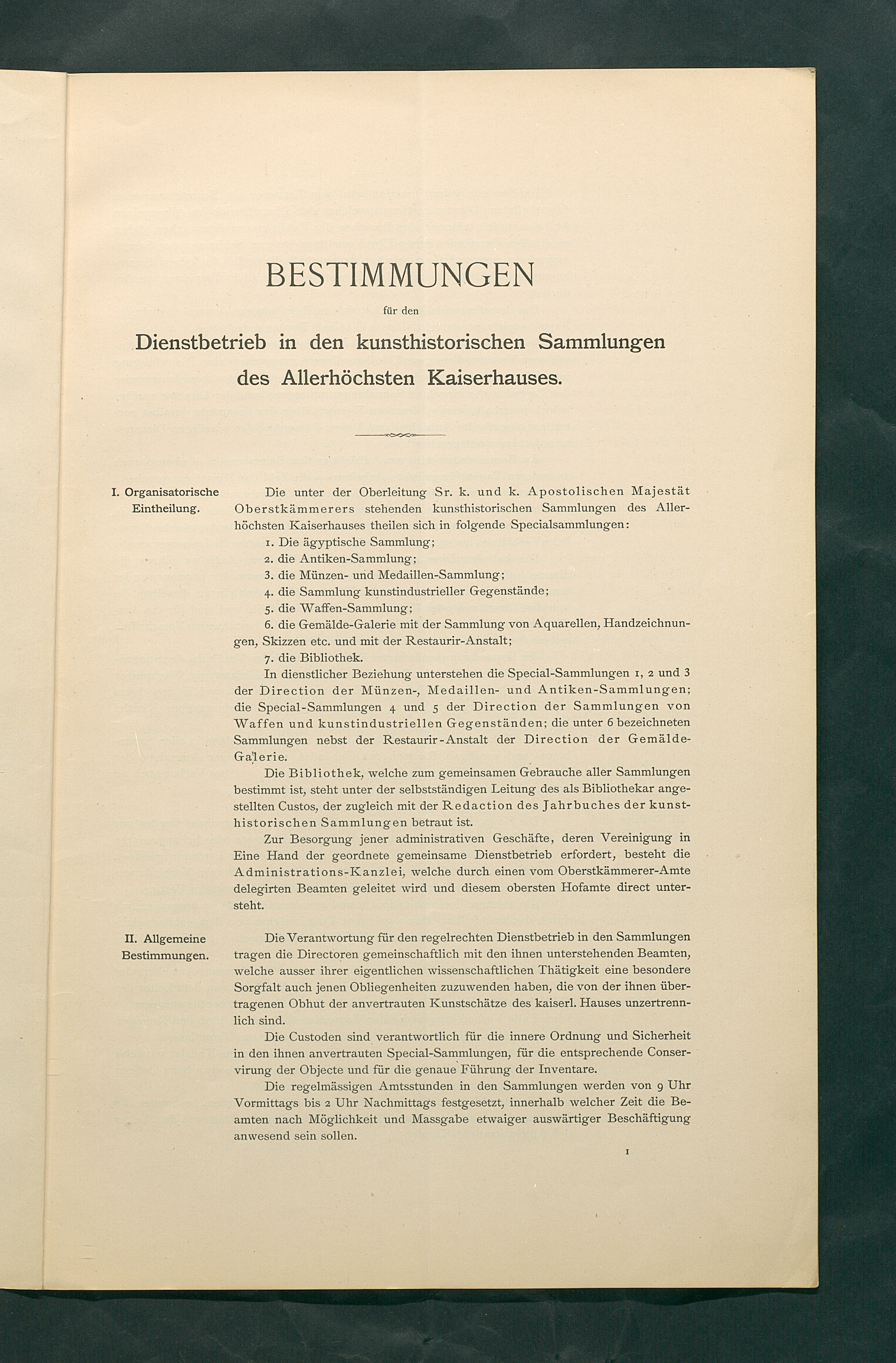 Bestimmungen für den Dienstbetrieb in den kunsthistorischen Sammlungen des Allerhöchsten Kaiserhauses