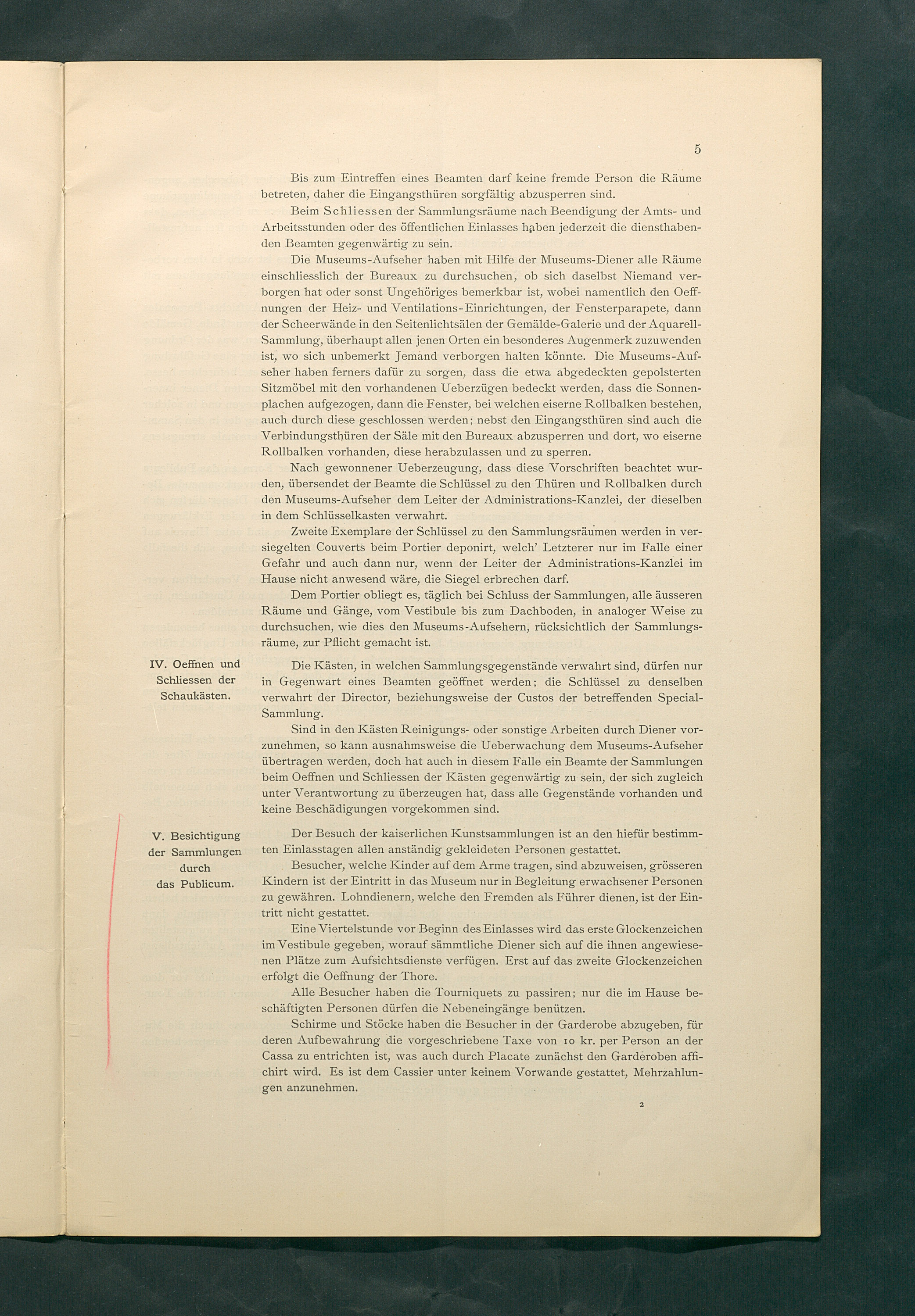 Bestimmungen für den Dienstbetrieb in den kunsthistorischen Sammlungen des Allerhöchsten Kaiserhauses