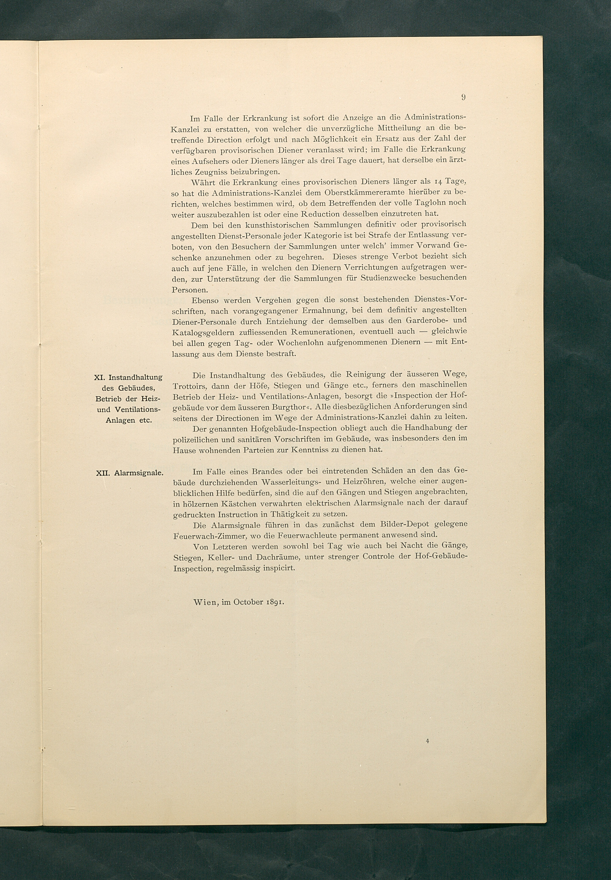 Bestimmungen für den Dienstbetrieb in den kunsthistorischen Sammlungen des Allerhöchsten Kaiserhauses