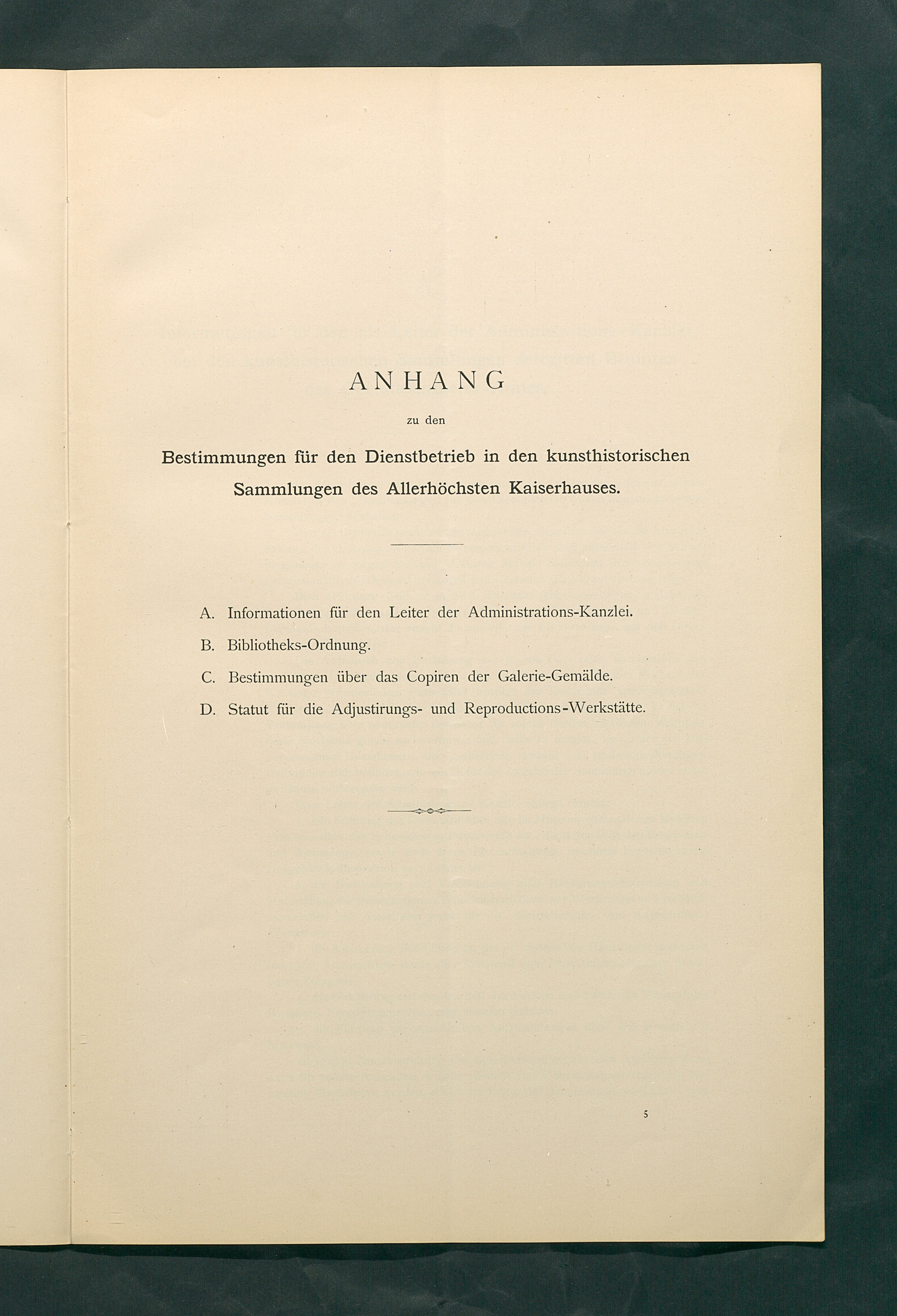Bestimmungen für den Dienstbetrieb in den kunsthistorischen Sammlungen des Allerhöchsten Kaiserhauses