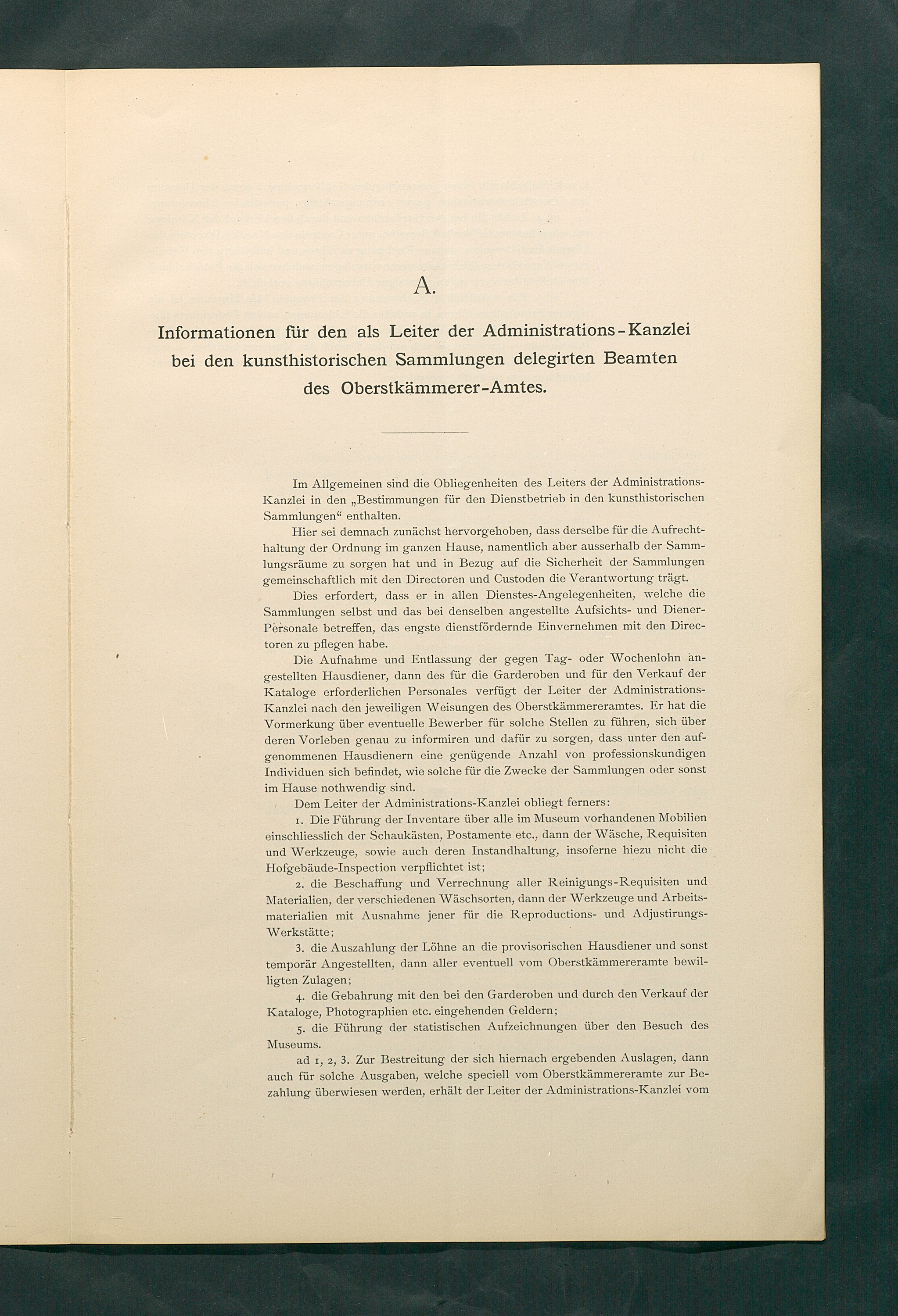 Bestimmungen für den Dienstbetrieb in den kunsthistorischen Sammlungen des Allerhöchsten Kaiserhauses