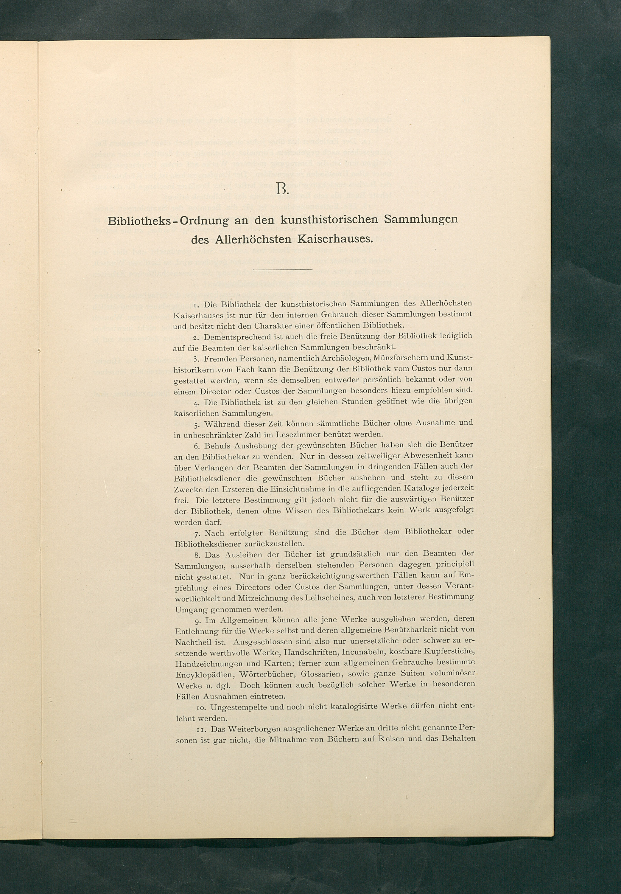 Bestimmungen für den Dienstbetrieb in den kunsthistorischen Sammlungen des Allerhöchsten Kaiserhauses