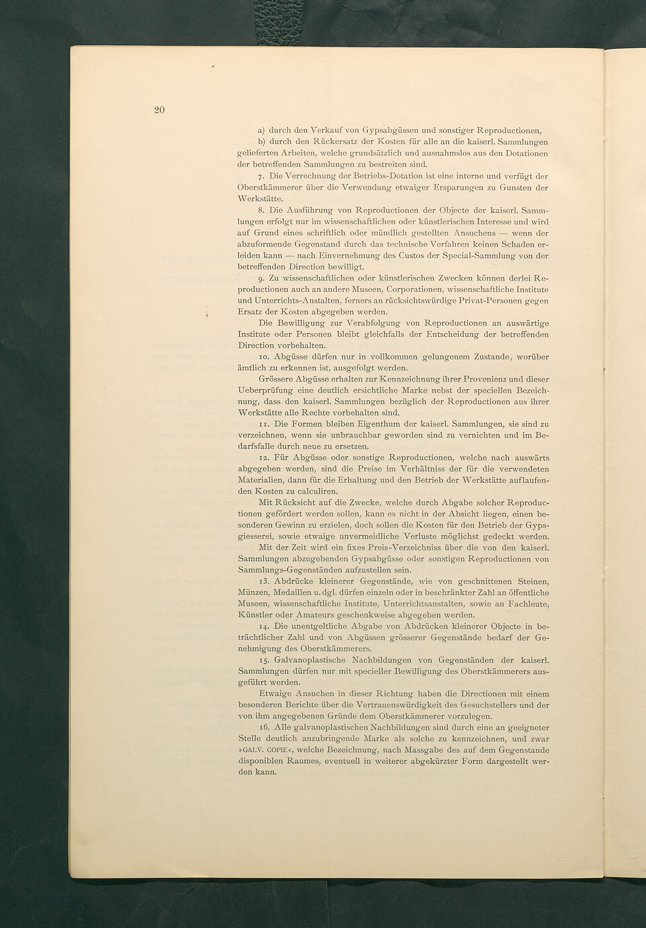 Bestimmungen für den Dienstbetrieb in den kunsthistorischen Sammlungen des Allerhöchsten Kaiserhauses