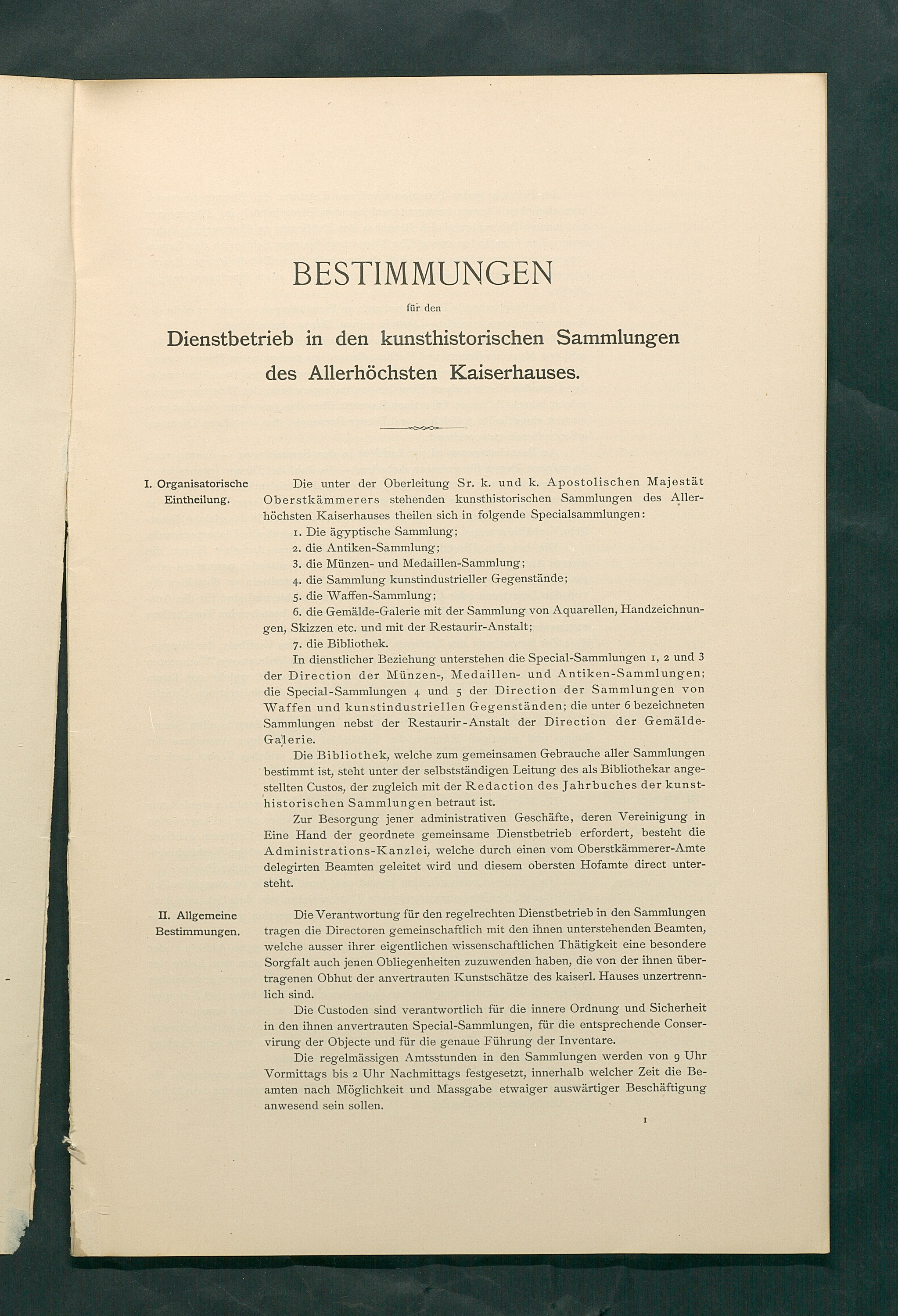 Bestimmungen für den Dienstbetrieb in den kunsthistorischen Sammlungen des Allerhöchsten Kaiserhauses
