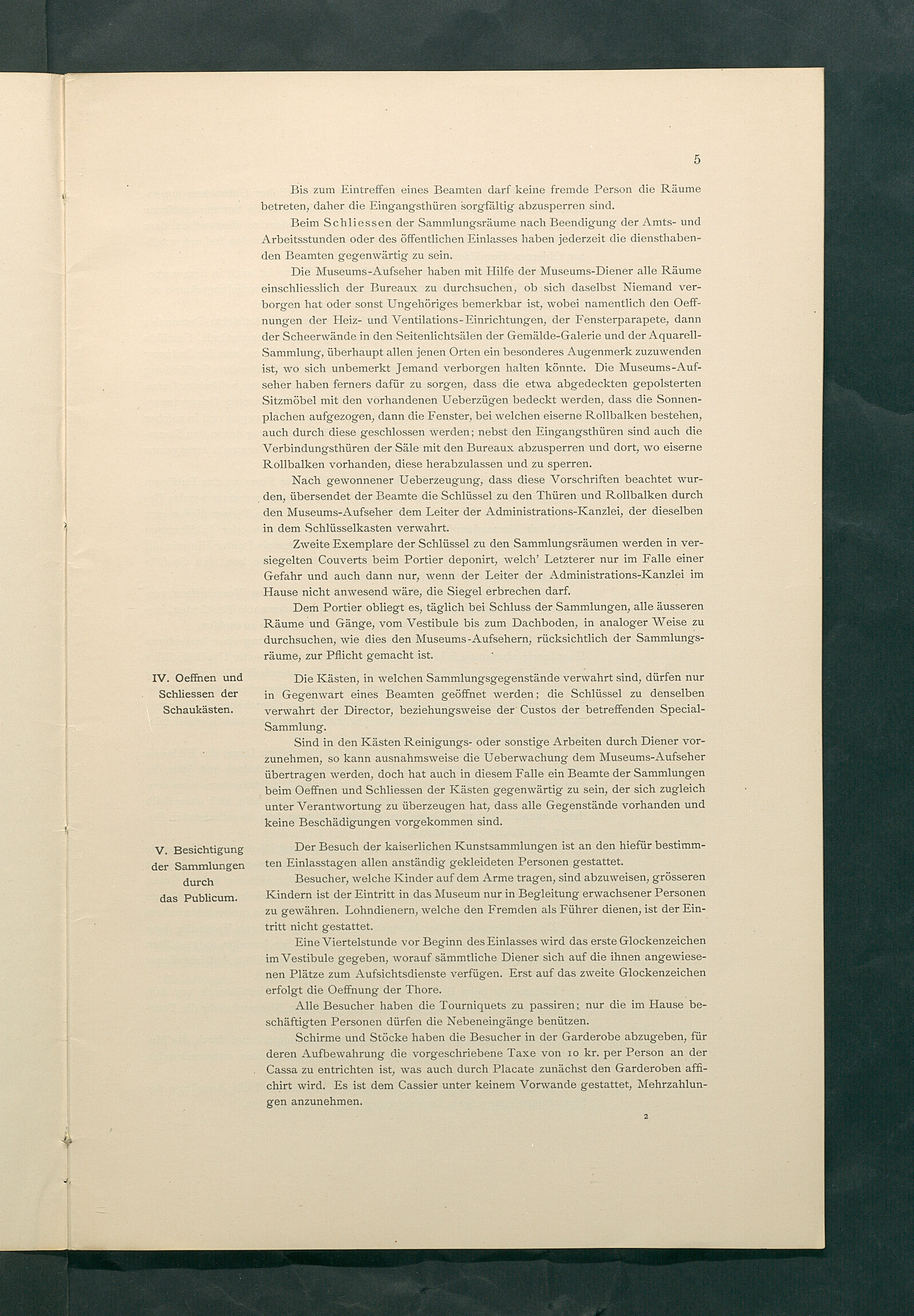 Bestimmungen für den Dienstbetrieb in den kunsthistorischen Sammlungen des Allerhöchsten Kaiserhauses