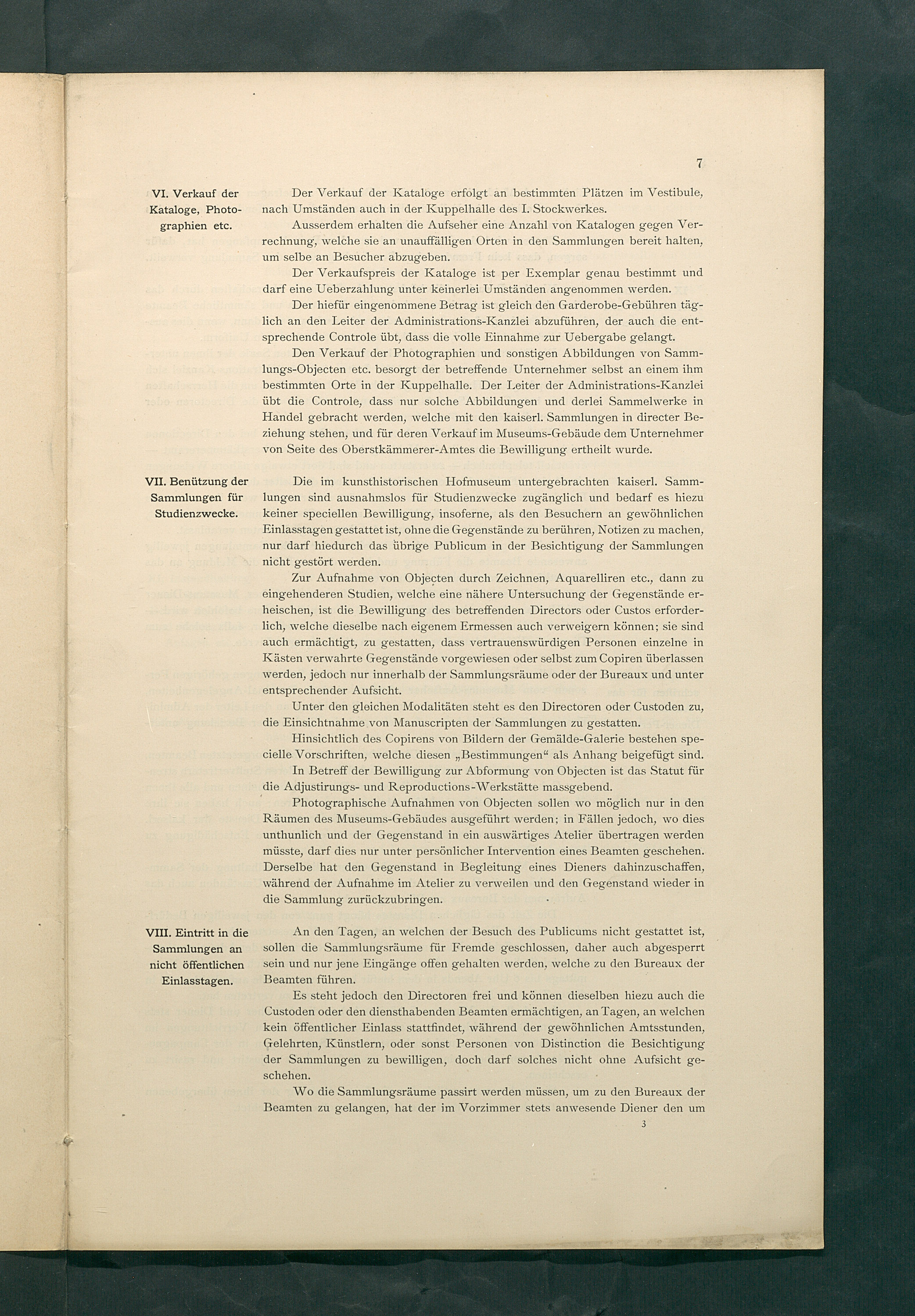 Bestimmungen für den Dienstbetrieb in den kunsthistorischen Sammlungen des Allerhöchsten Kaiserhauses