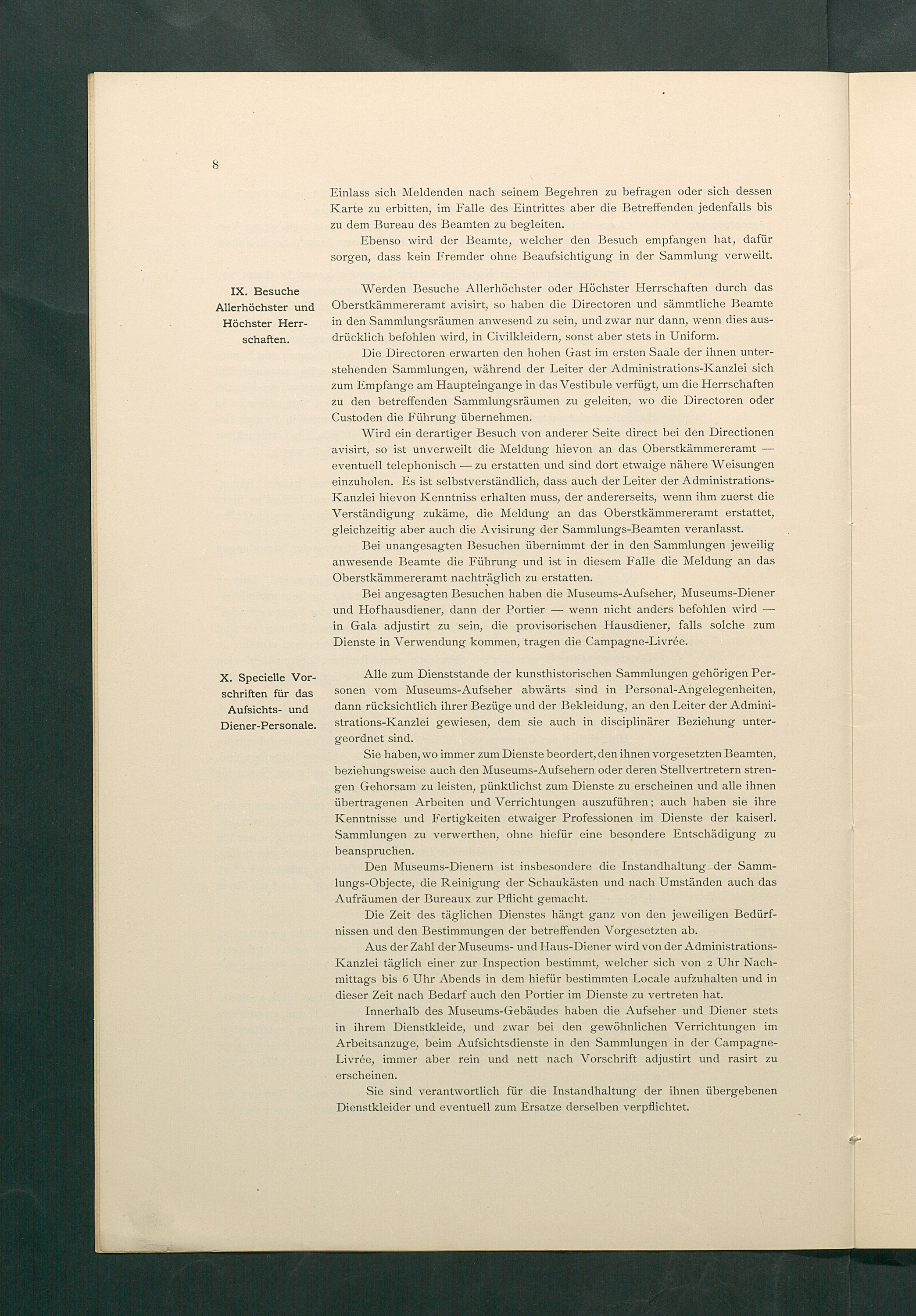 Bestimmungen für den Dienstbetrieb in den kunsthistorischen Sammlungen des Allerhöchsten Kaiserhauses