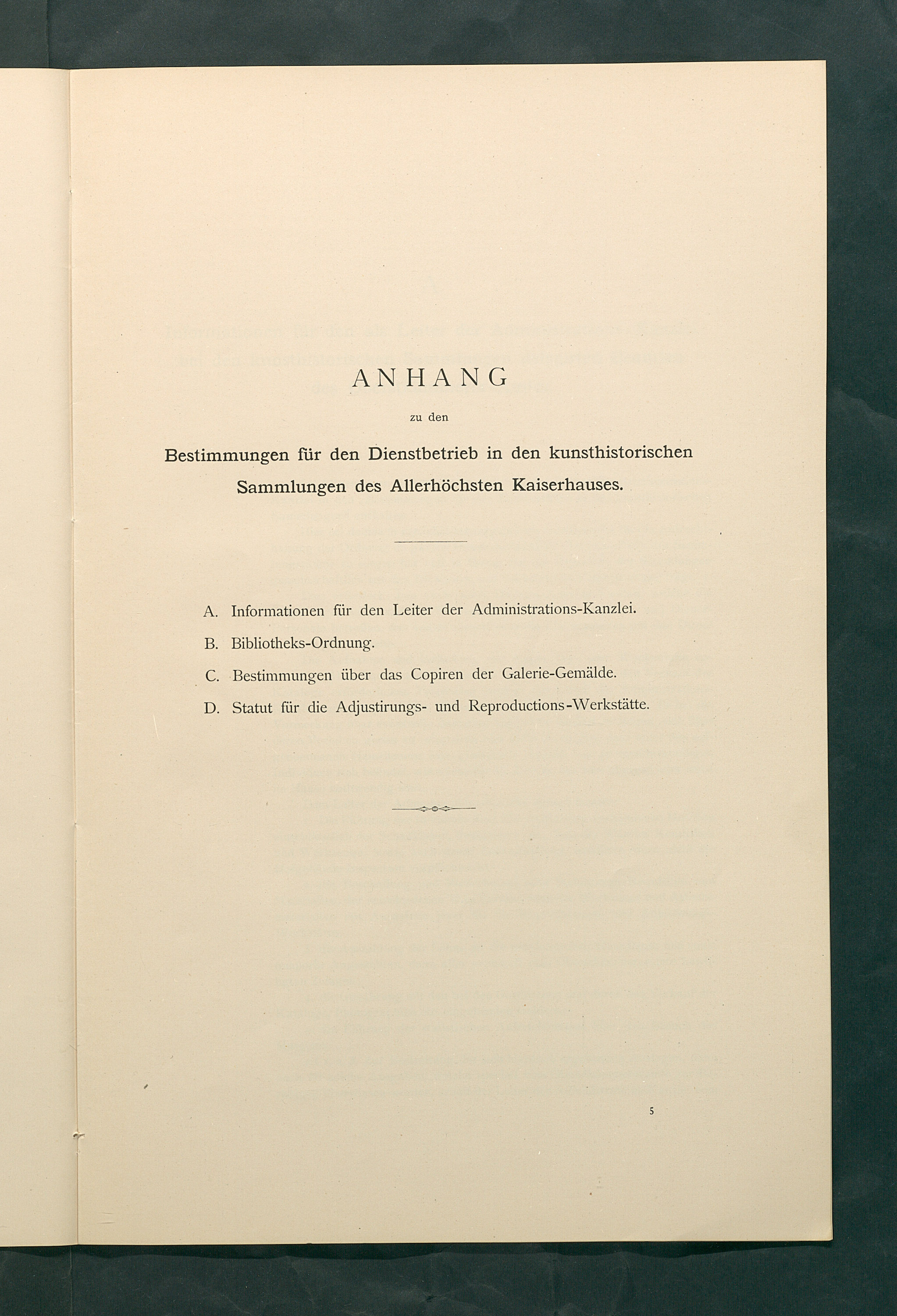 Bestimmungen für den Dienstbetrieb in den kunsthistorischen Sammlungen des Allerhöchsten Kaiserhauses