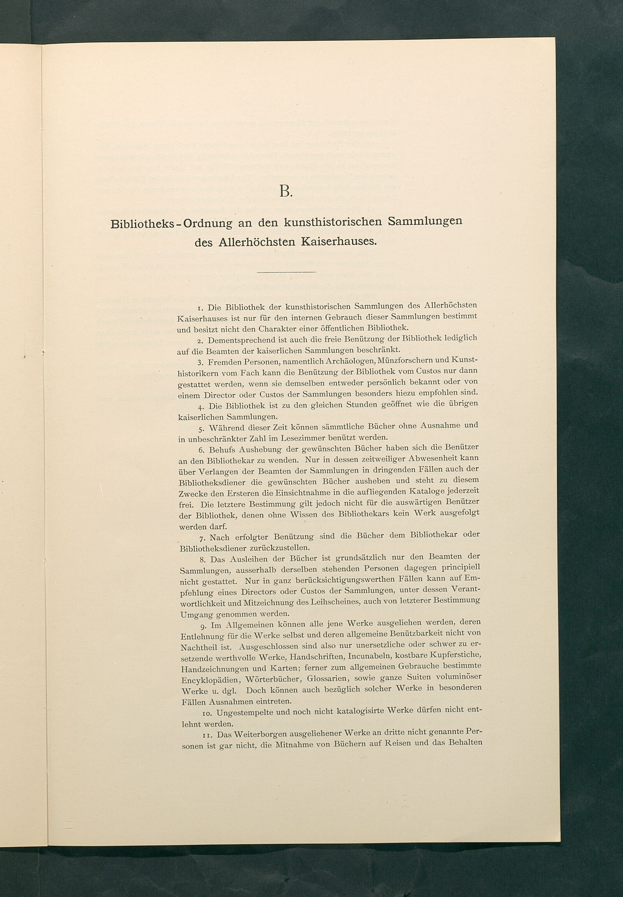 Bestimmungen für den Dienstbetrieb in den kunsthistorischen Sammlungen des Allerhöchsten Kaiserhauses