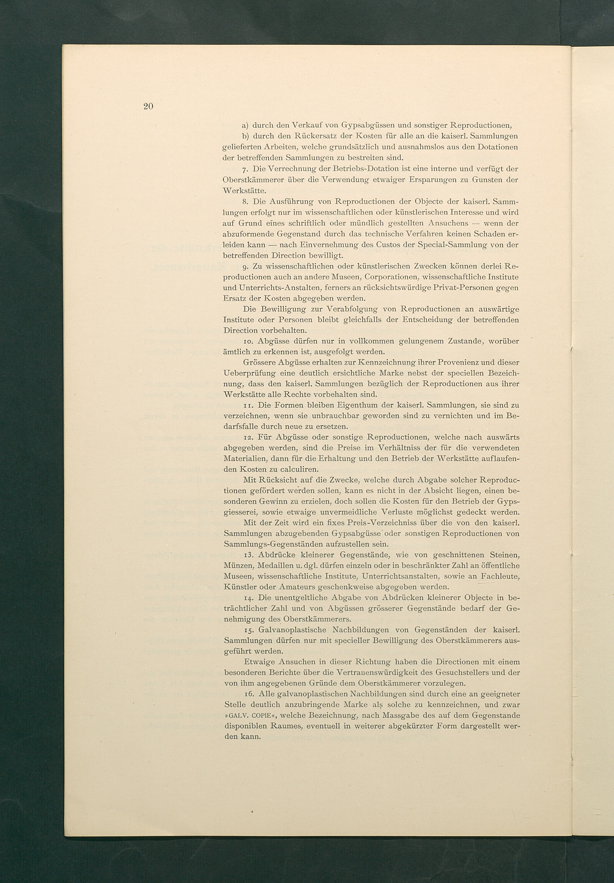 Bestimmungen für den Dienstbetrieb in den kunsthistorischen Sammlungen des Allerhöchsten Kaiserhauses