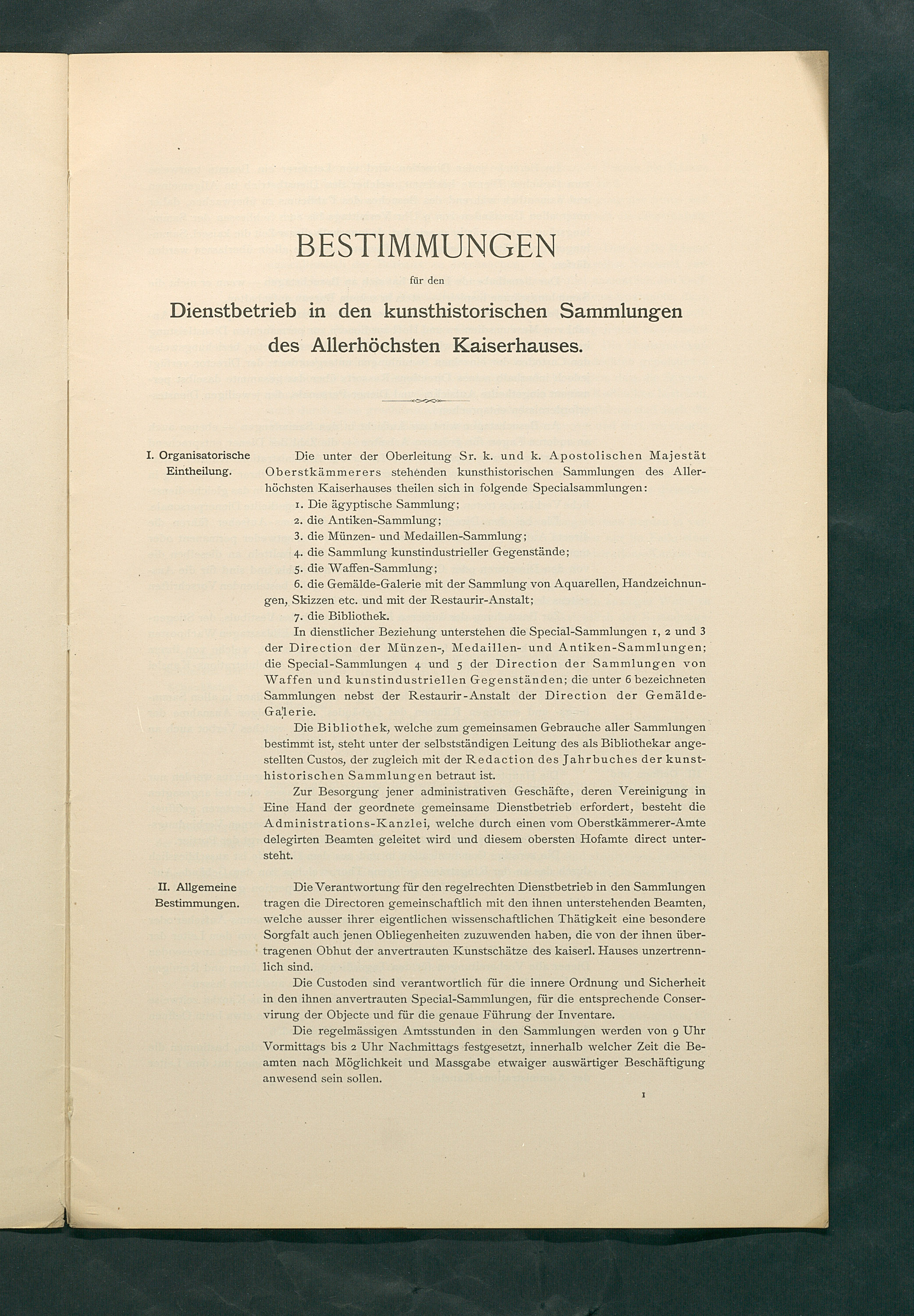 Bestimmungen für den Dienstbetrieb in den kunsthistorischen Sammlungen des Allerhöchsten Kaiserhauses