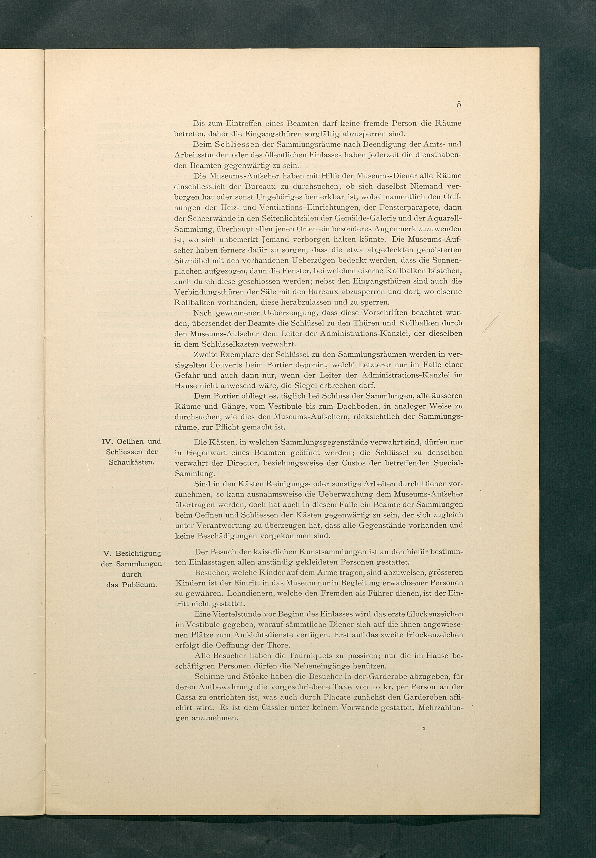 Bestimmungen für den Dienstbetrieb in den kunsthistorischen Sammlungen des Allerhöchsten Kaiserhauses