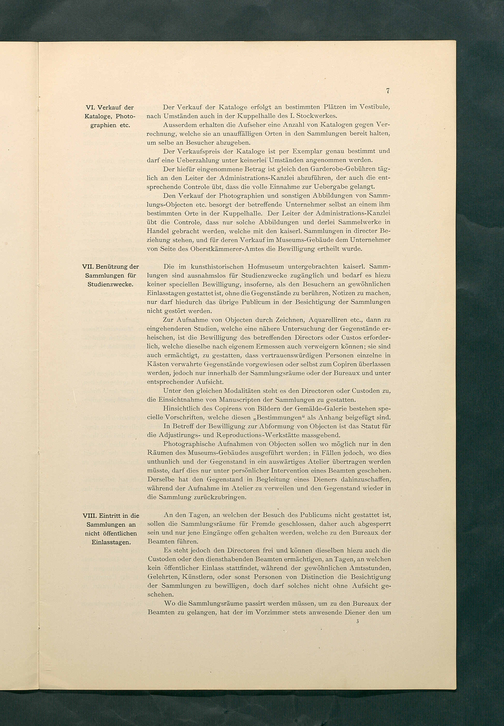 Bestimmungen für den Dienstbetrieb in den kunsthistorischen Sammlungen des Allerhöchsten Kaiserhauses
