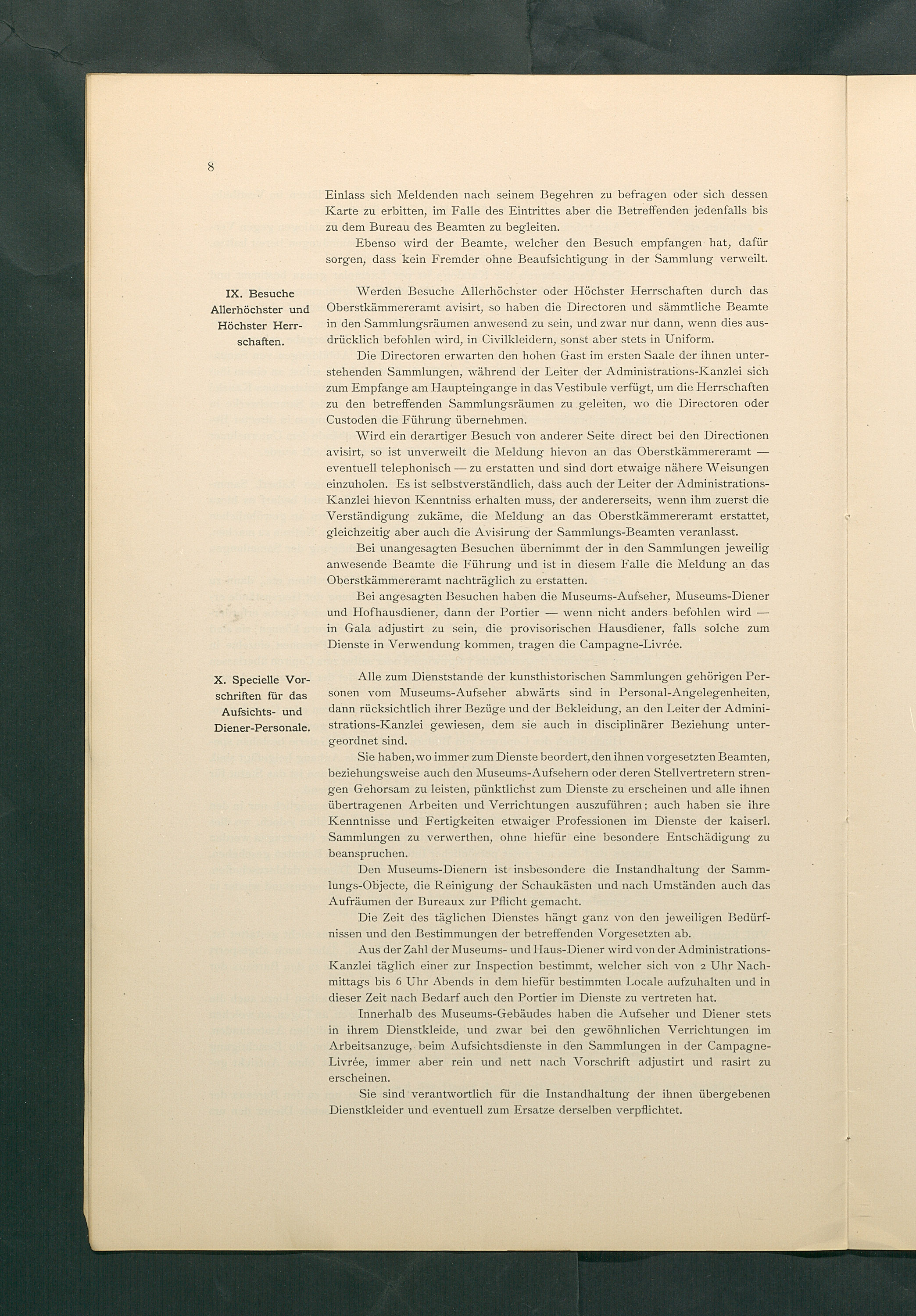 Bestimmungen für den Dienstbetrieb in den kunsthistorischen Sammlungen des Allerhöchsten Kaiserhauses