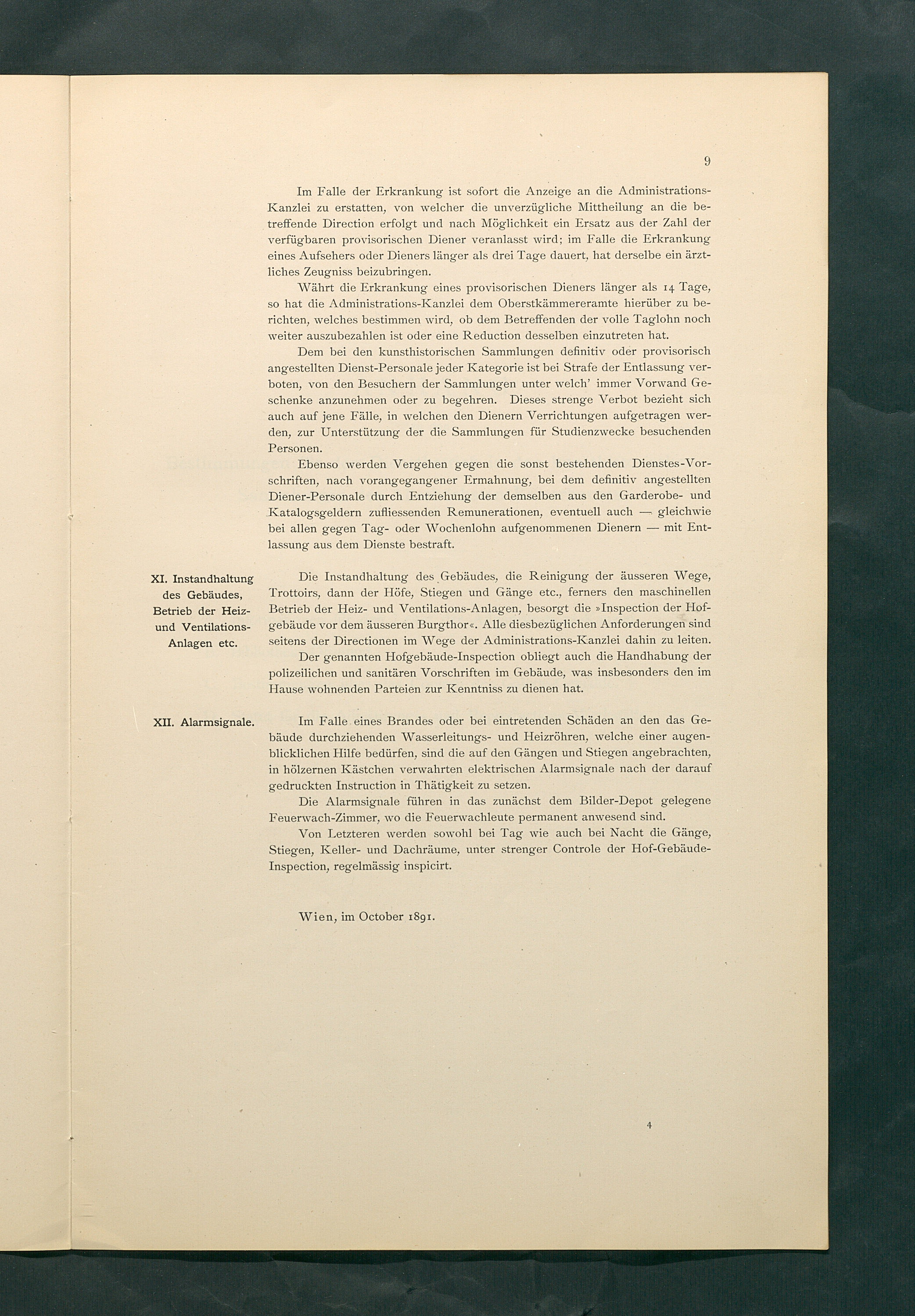 Bestimmungen für den Dienstbetrieb in den kunsthistorischen Sammlungen des Allerhöchsten Kaiserhauses