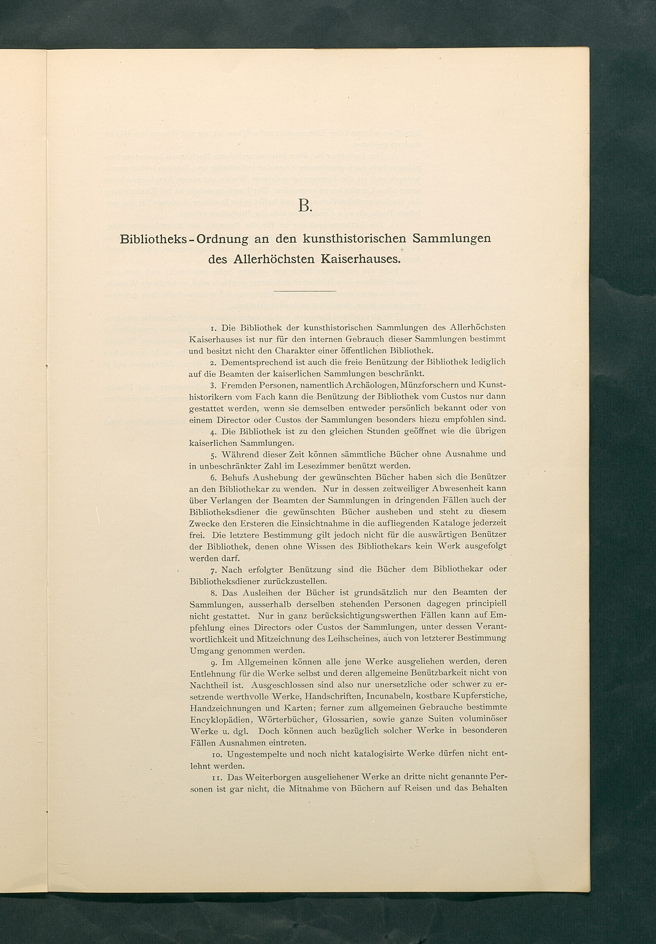 Bestimmungen für den Dienstbetrieb in den kunsthistorischen Sammlungen des Allerhöchsten Kaiserhauses