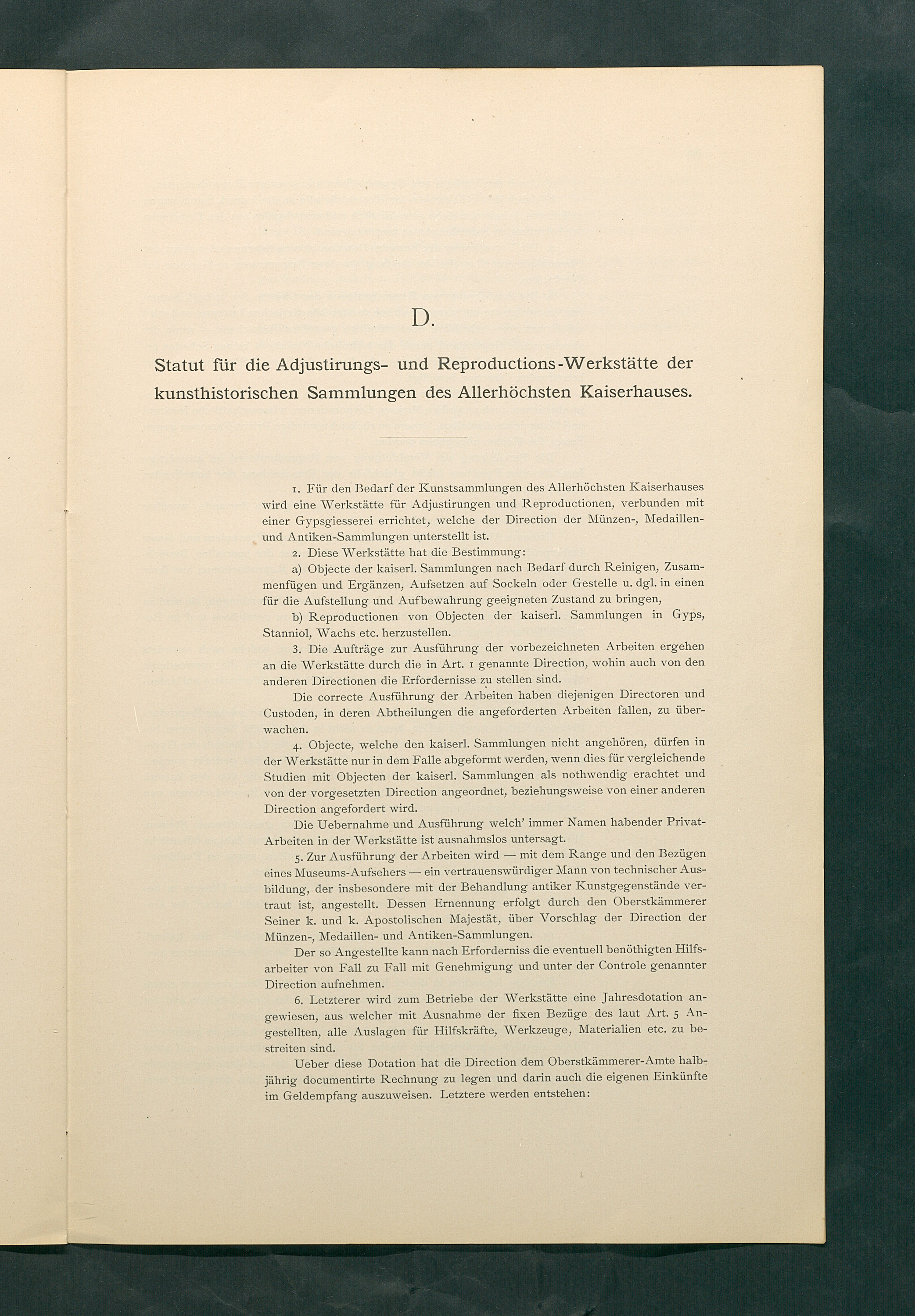 Bestimmungen für den Dienstbetrieb in den kunsthistorischen Sammlungen des Allerhöchsten Kaiserhauses