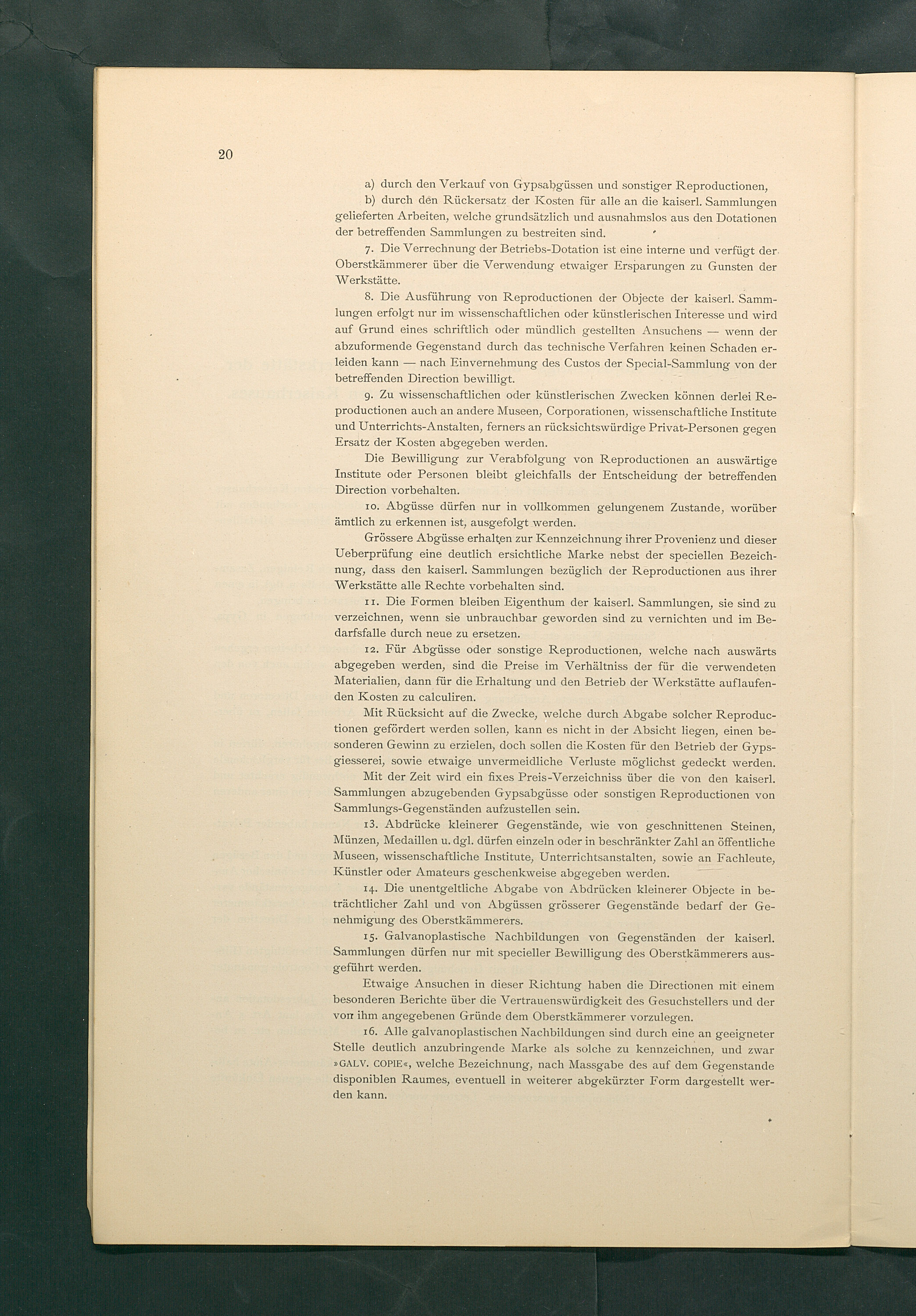 Bestimmungen für den Dienstbetrieb in den kunsthistorischen Sammlungen des Allerhöchsten Kaiserhauses
