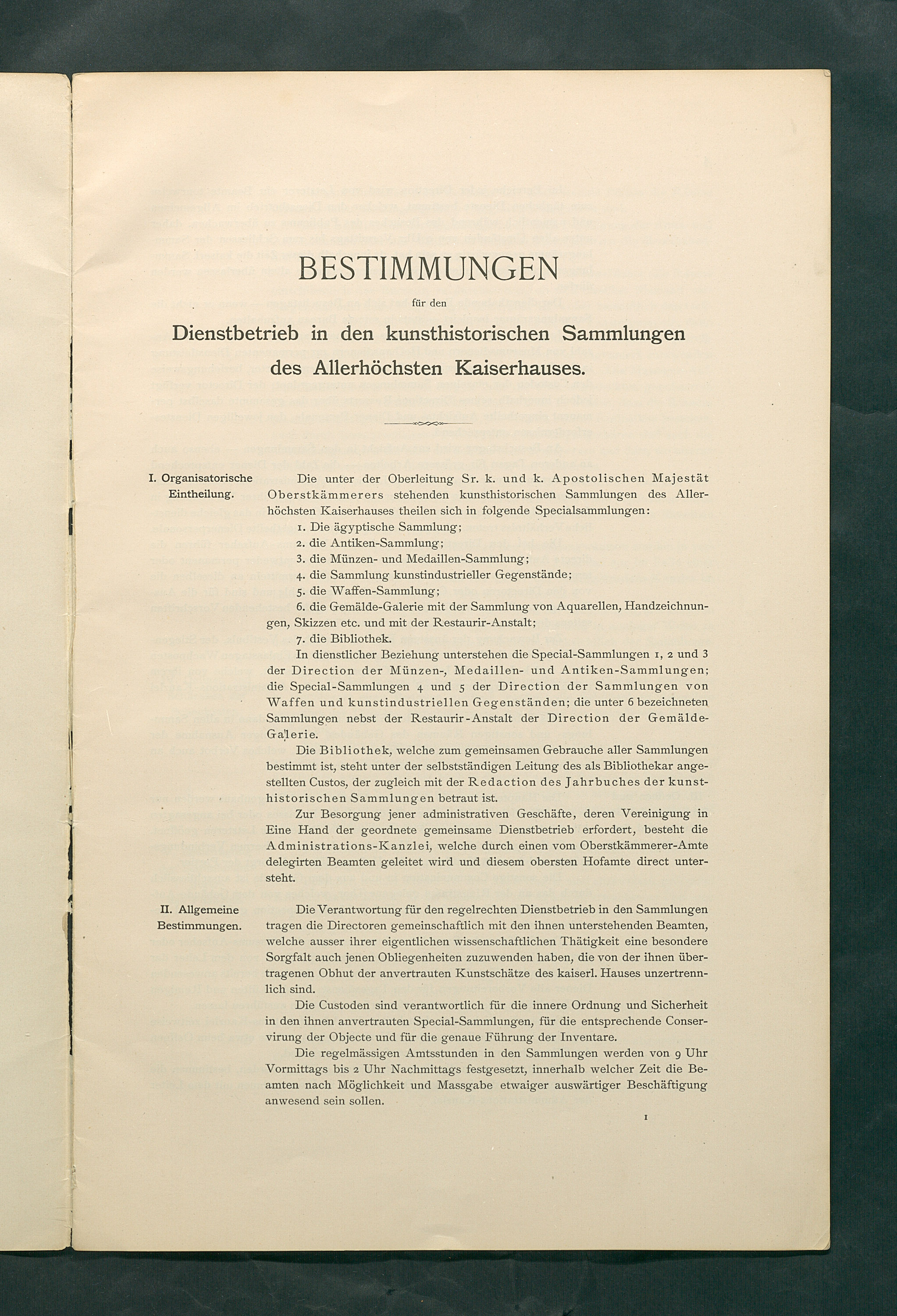 Bestimmungen für den Dienstbetrieb in den kunsthistorischen Sammlungen des Allerhöchsten Kaiserhauses