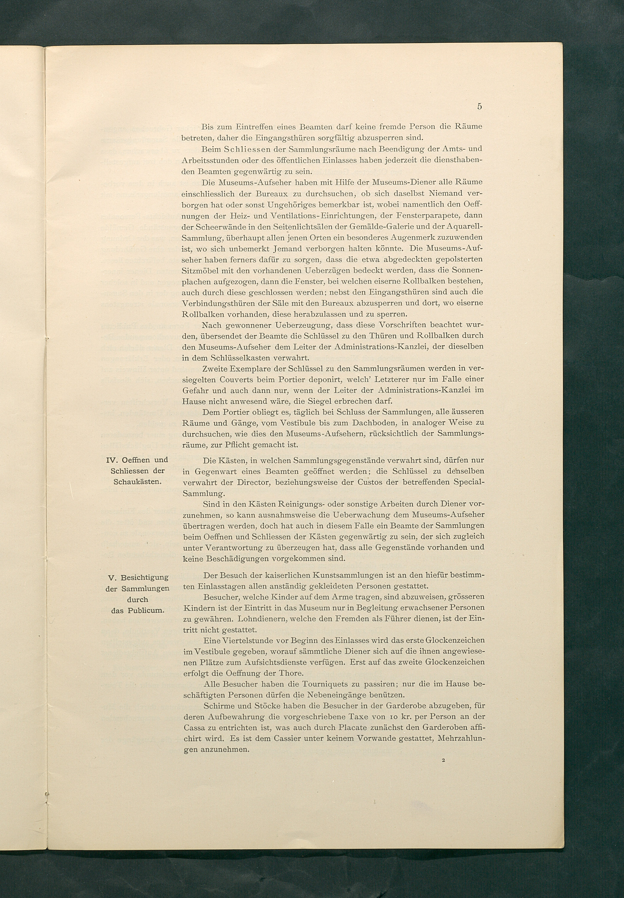 Bestimmungen für den Dienstbetrieb in den kunsthistorischen Sammlungen des Allerhöchsten Kaiserhauses