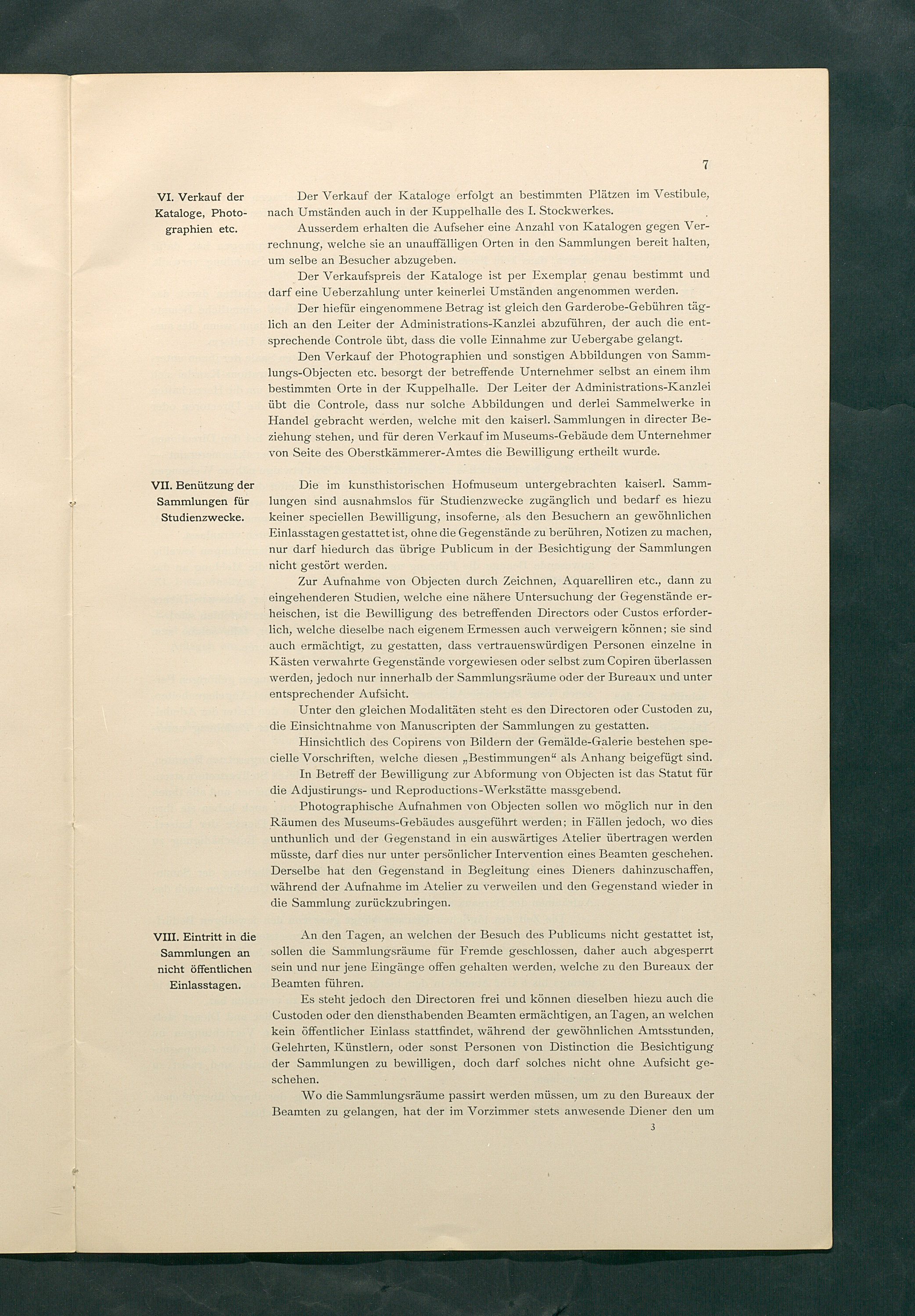 Bestimmungen für den Dienstbetrieb in den kunsthistorischen Sammlungen des Allerhöchsten Kaiserhauses