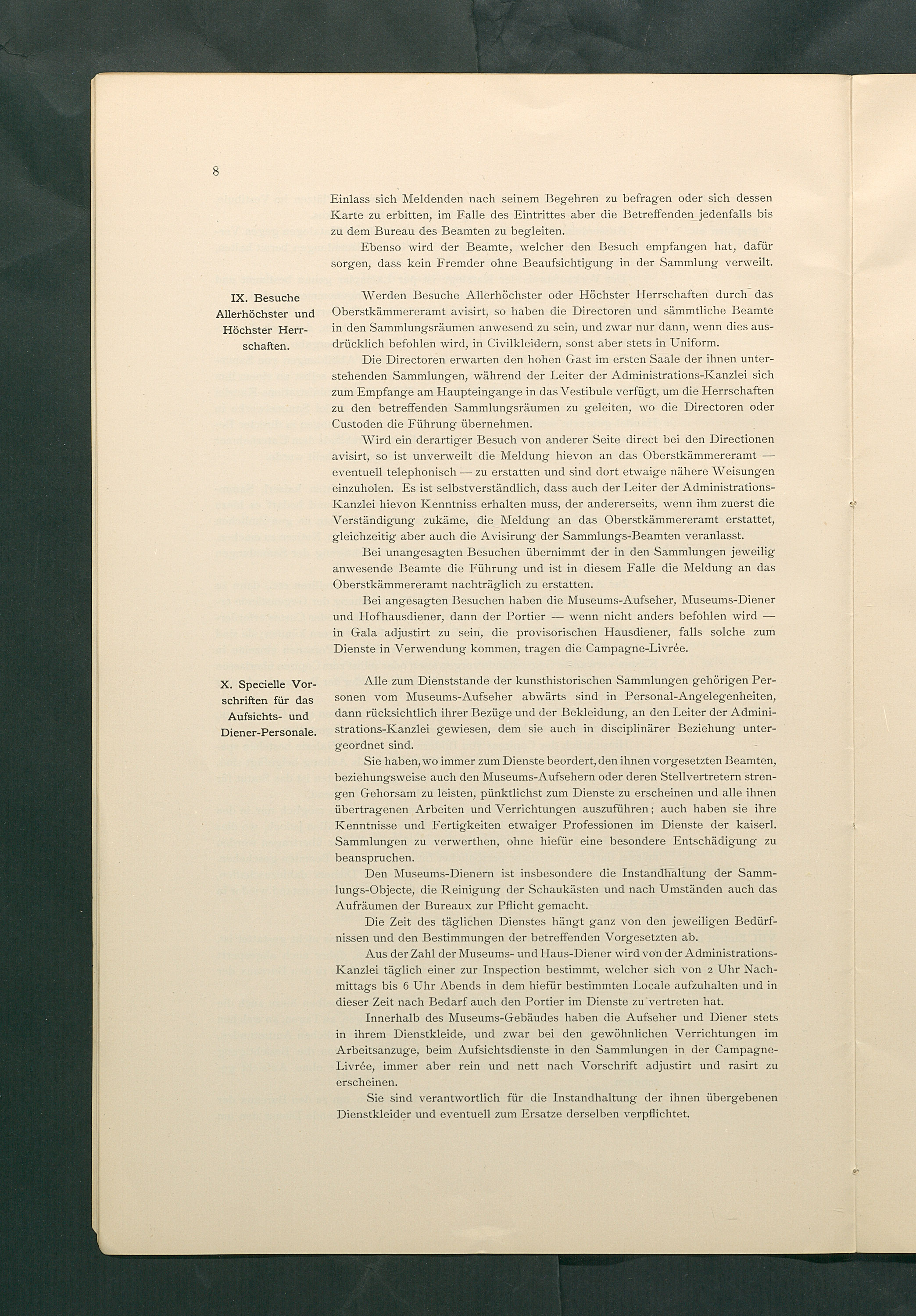 Bestimmungen für den Dienstbetrieb in den kunsthistorischen Sammlungen des Allerhöchsten Kaiserhauses