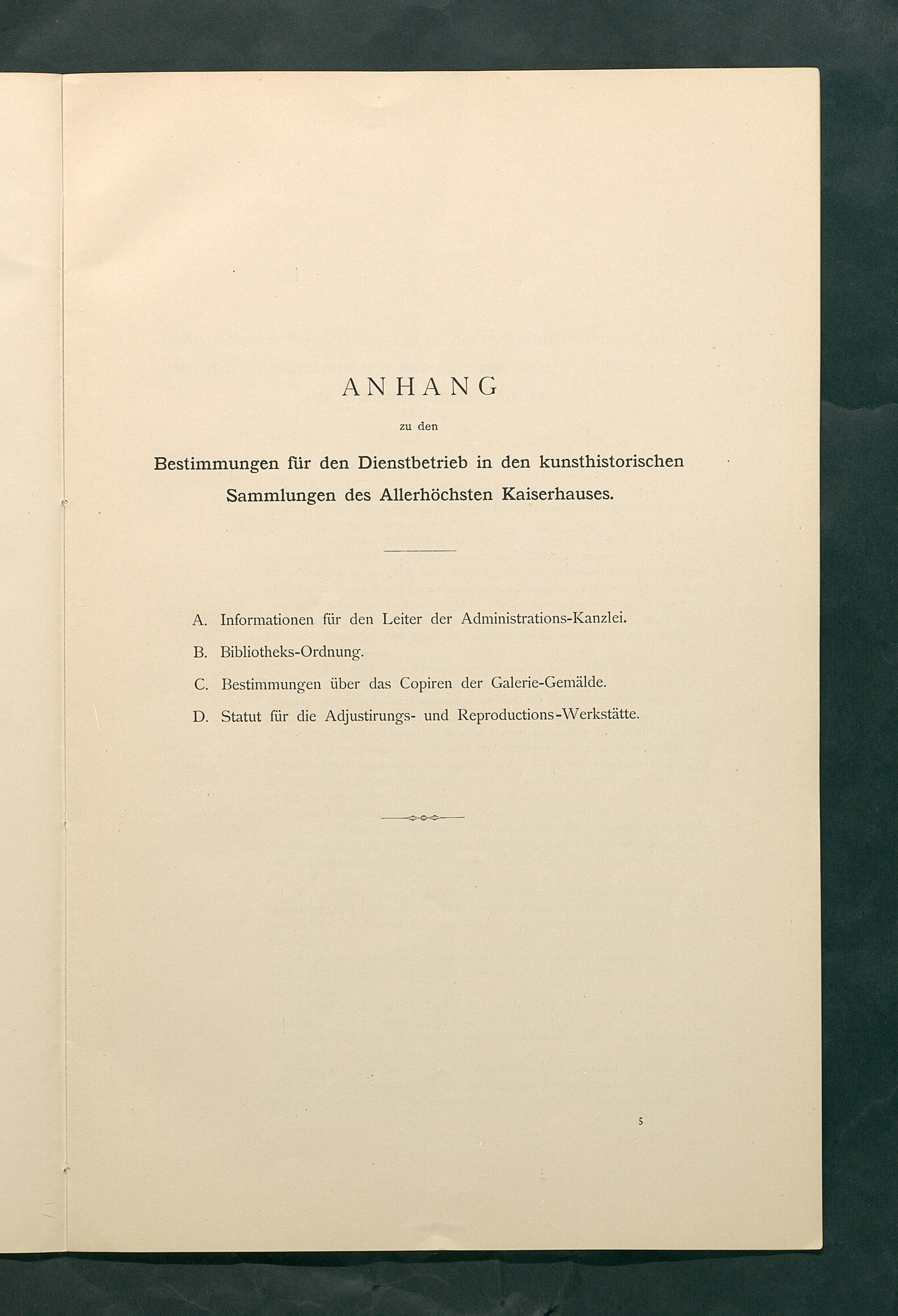Bestimmungen für den Dienstbetrieb in den kunsthistorischen Sammlungen des Allerhöchsten Kaiserhauses
