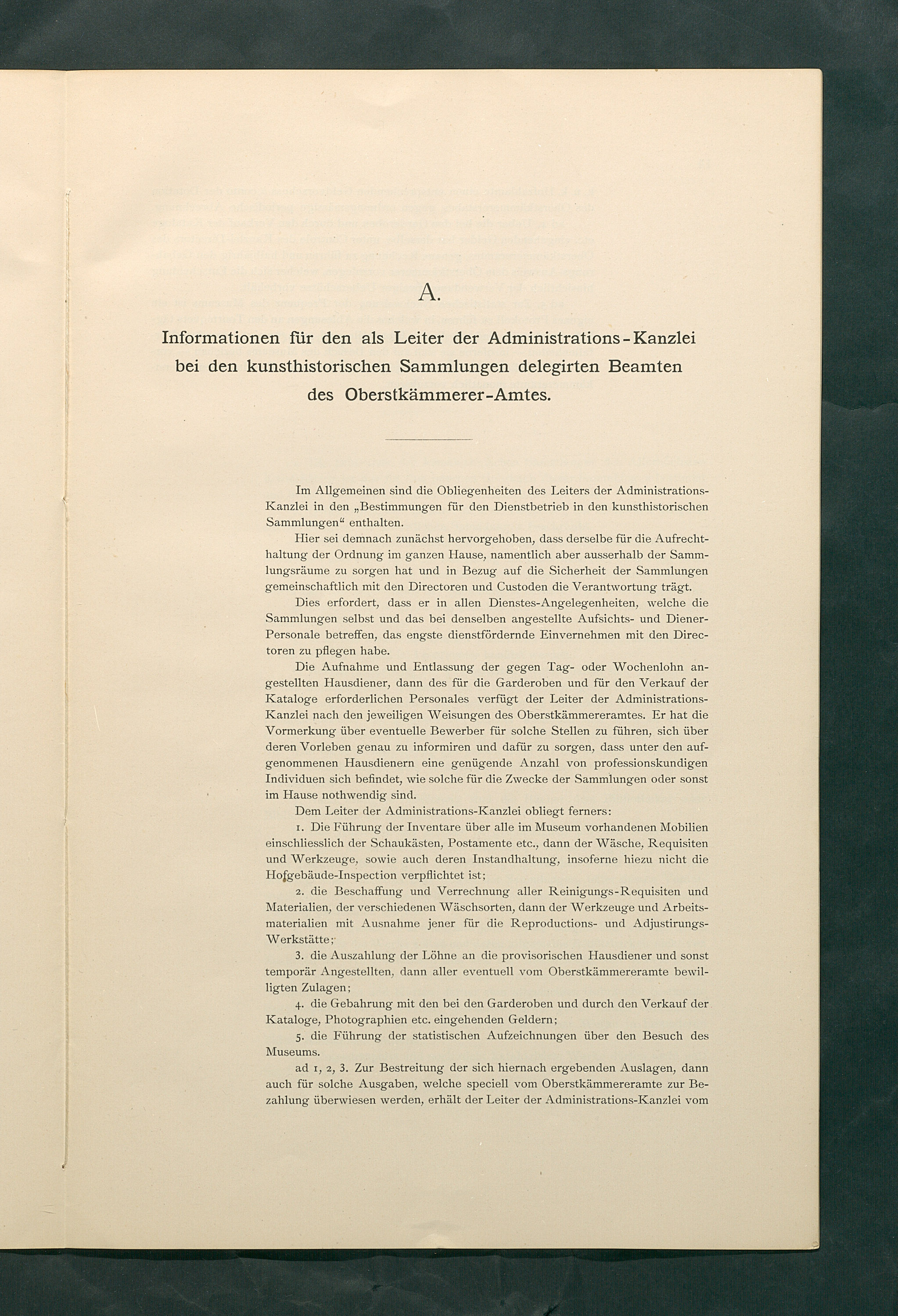 Bestimmungen für den Dienstbetrieb in den kunsthistorischen Sammlungen des Allerhöchsten Kaiserhauses