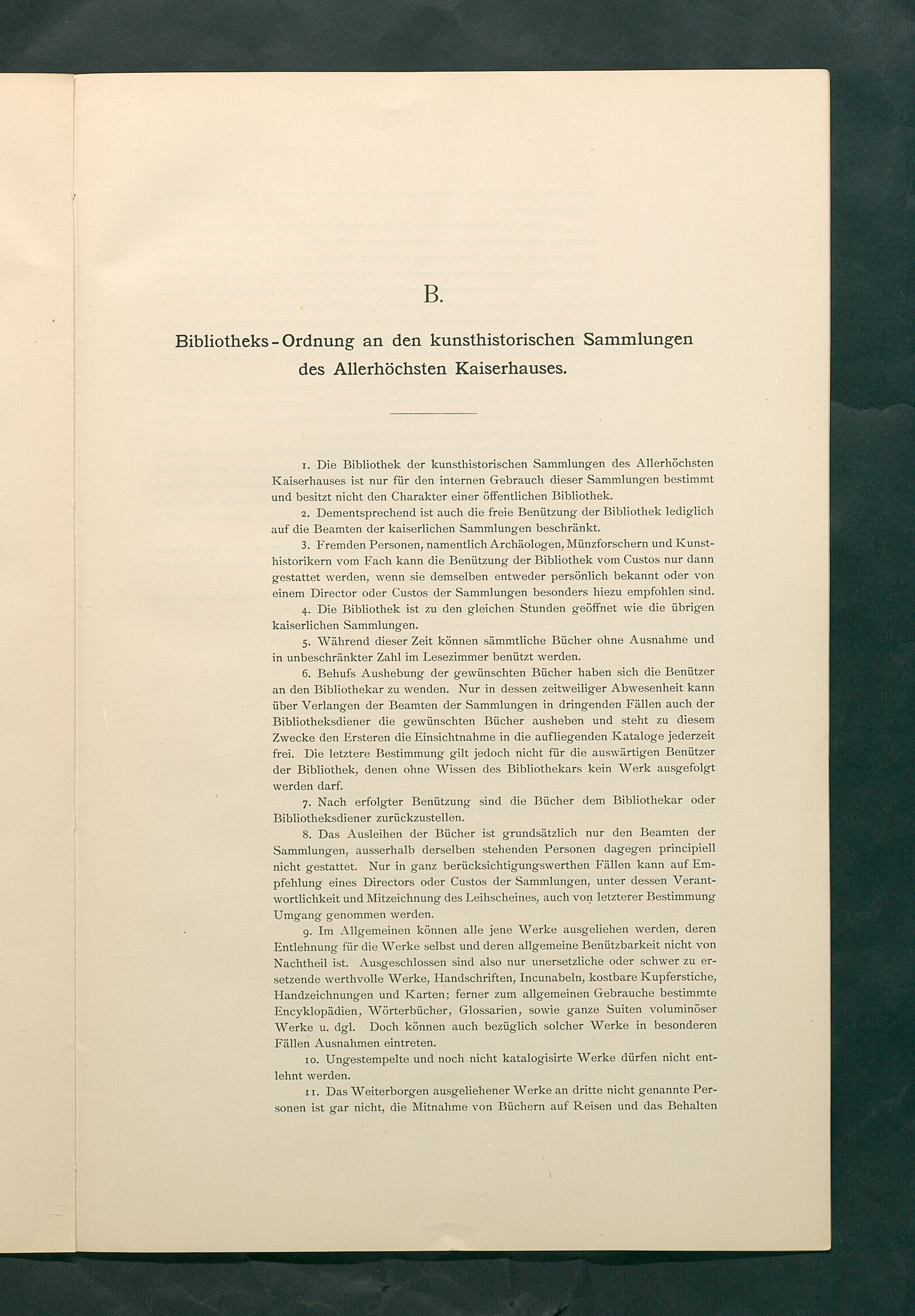 Bestimmungen für den Dienstbetrieb in den kunsthistorischen Sammlungen des Allerhöchsten Kaiserhauses