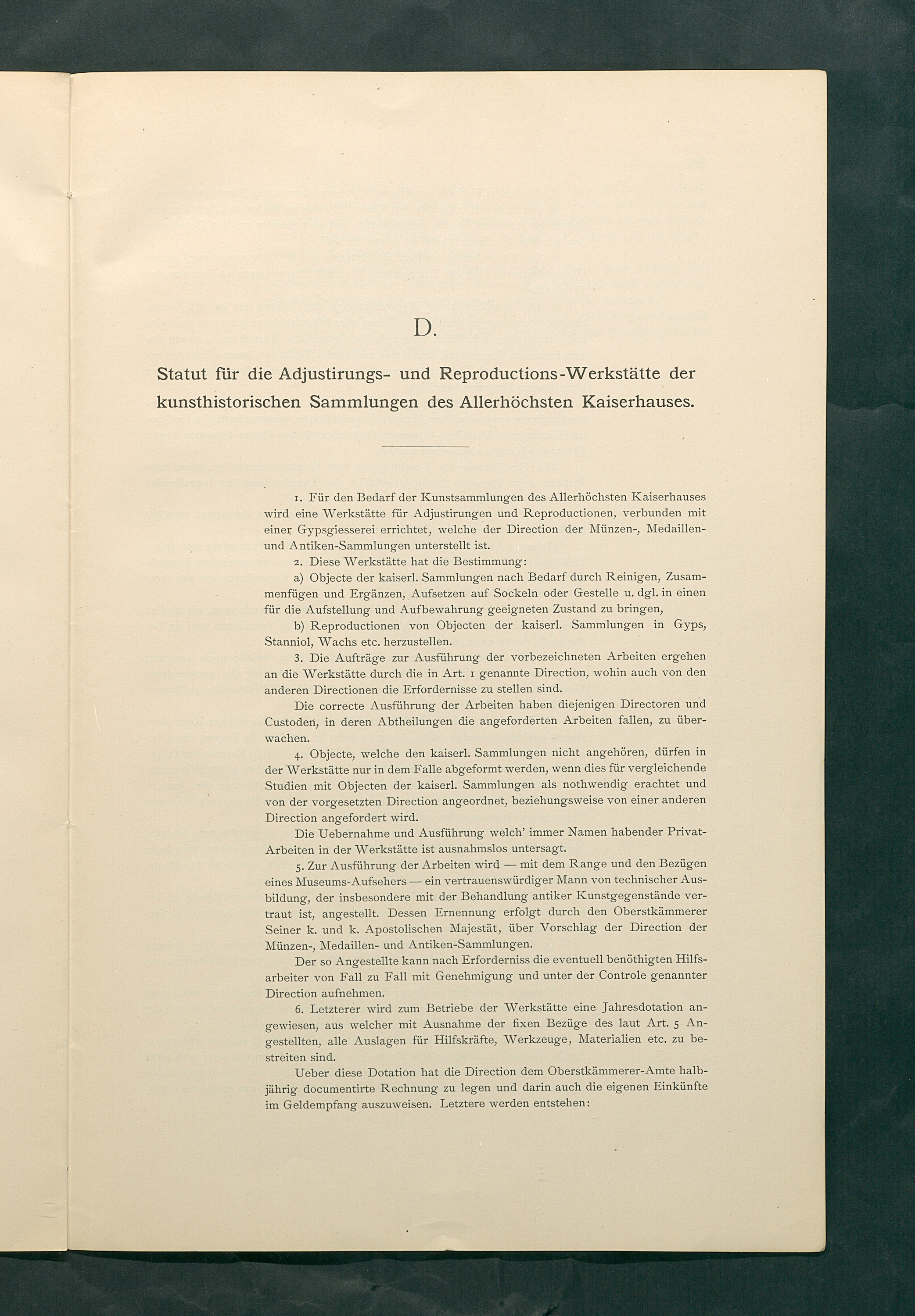 Bestimmungen für den Dienstbetrieb in den kunsthistorischen Sammlungen des Allerhöchsten Kaiserhauses