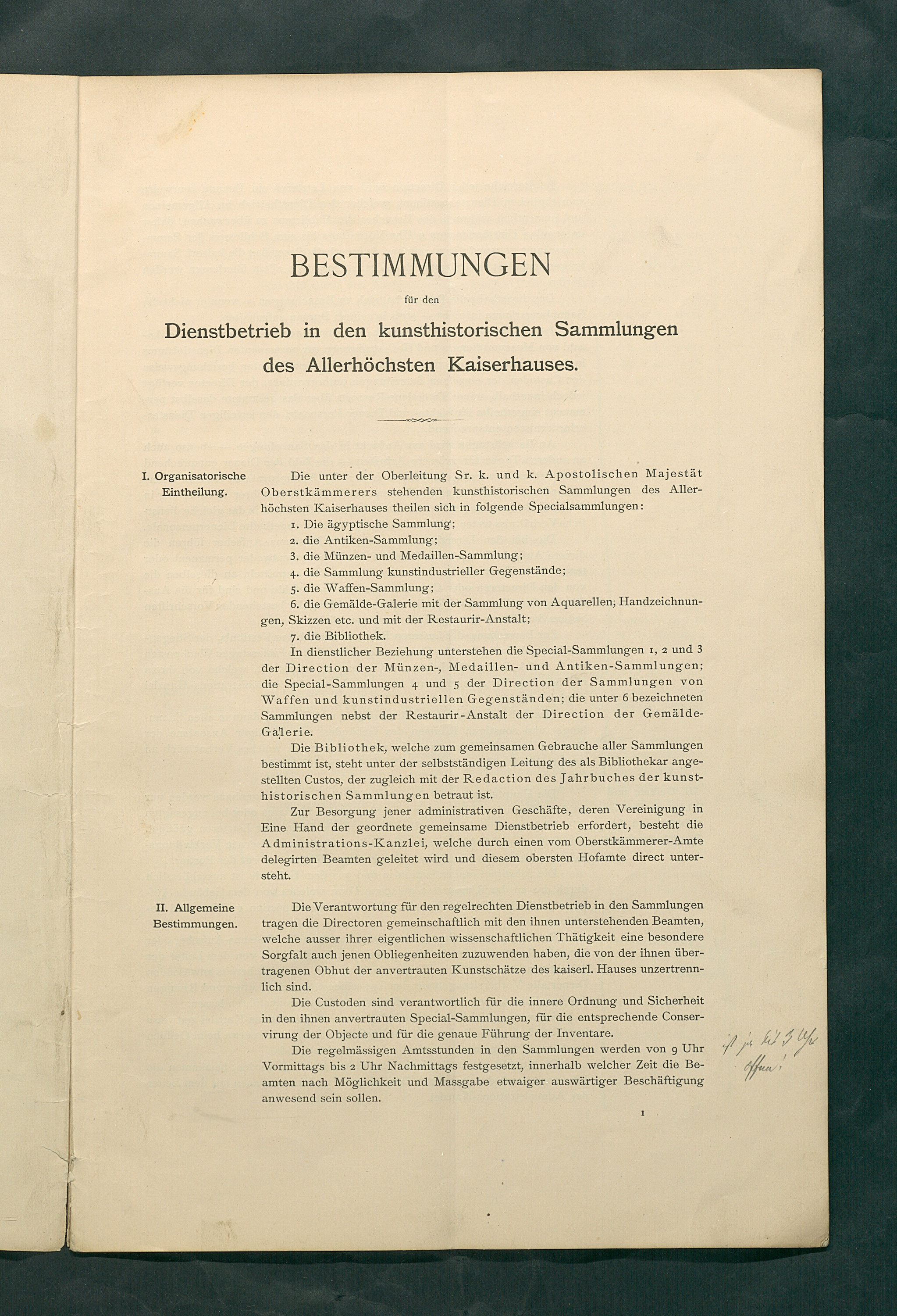 Bestimmungen für den Dienstbetrieb in den kunsthistorischen Sammlungen des Allerhöchsten Kaiserhauses