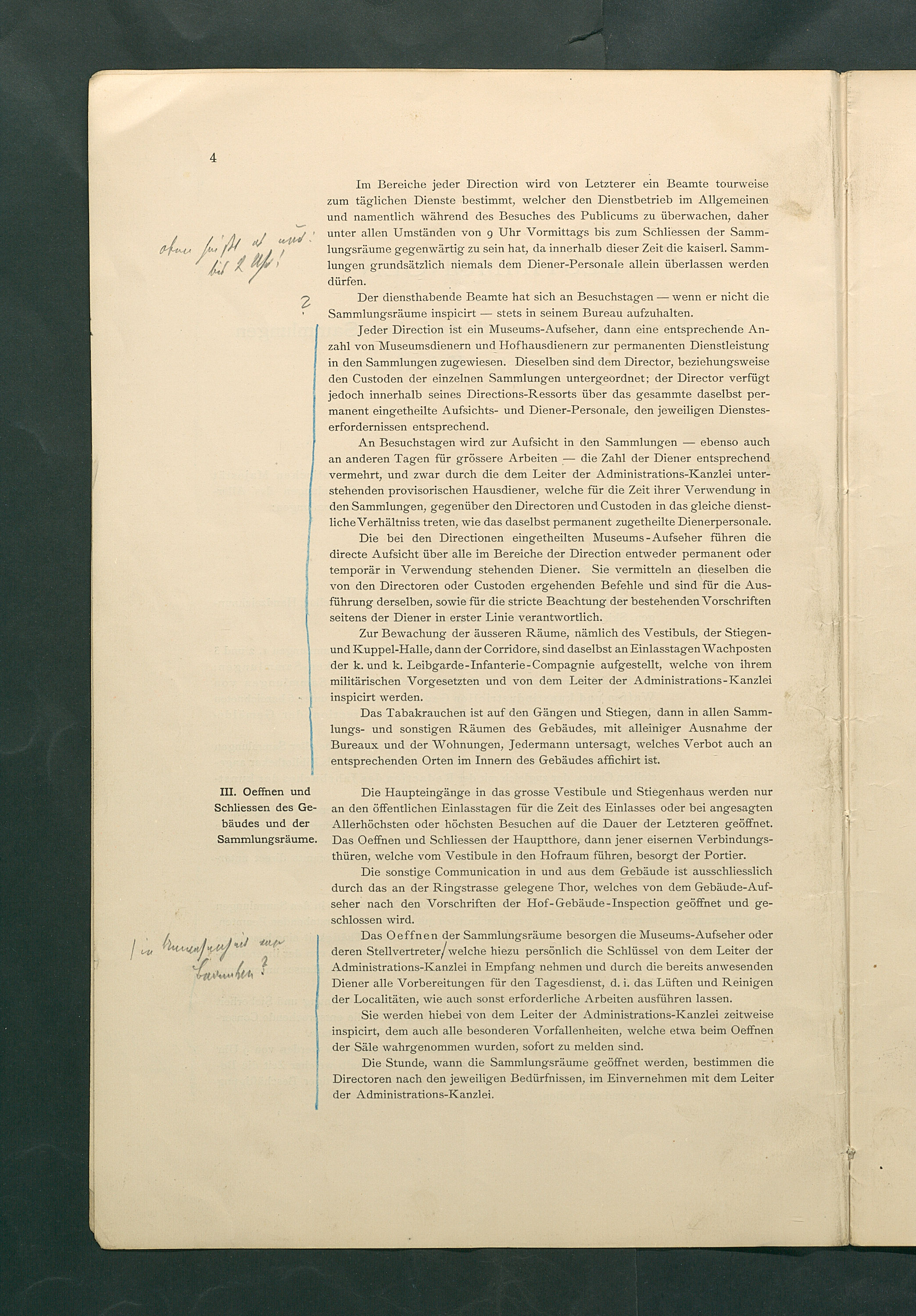 Bestimmungen für den Dienstbetrieb in den kunsthistorischen Sammlungen des Allerhöchsten Kaiserhauses
