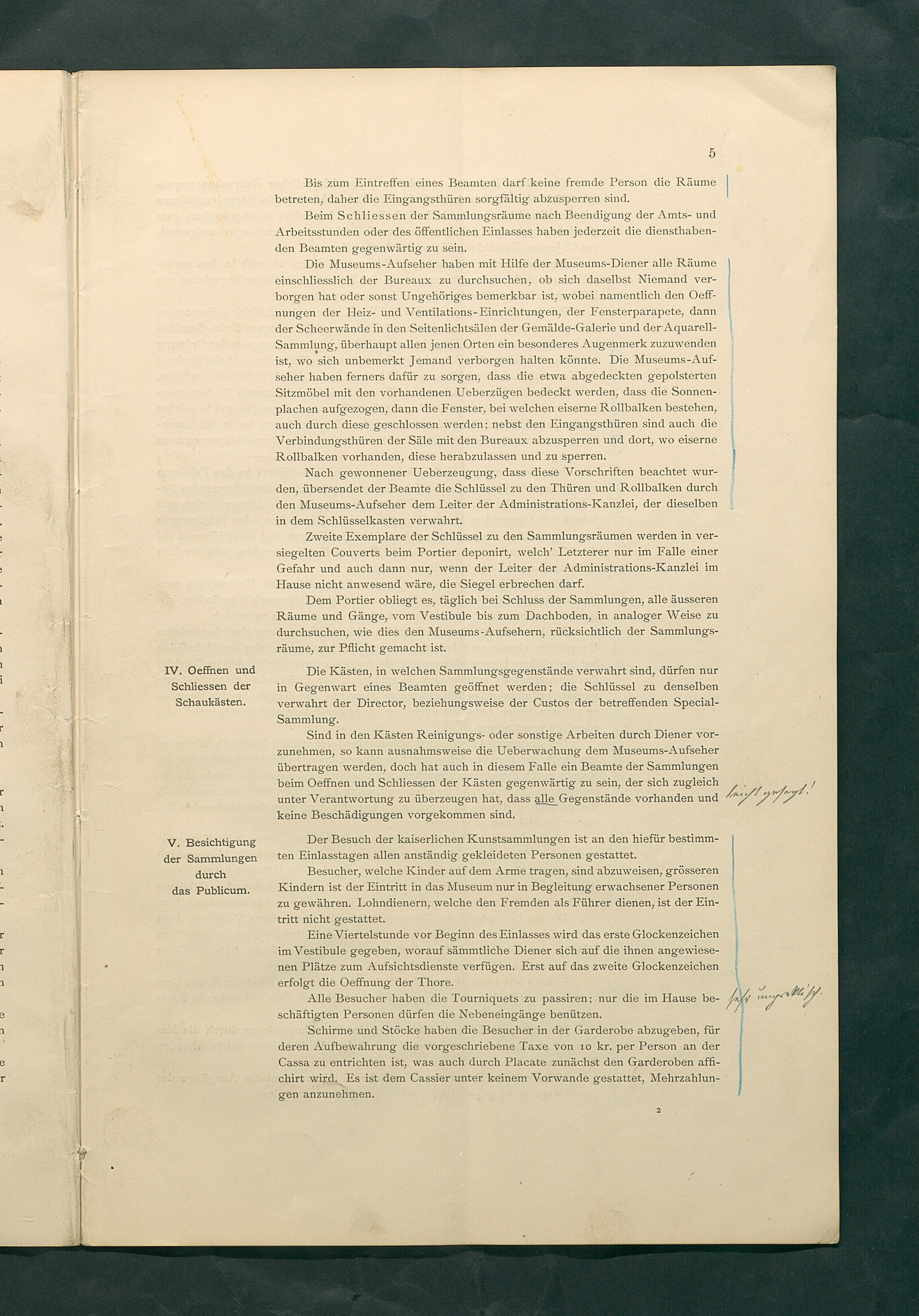 Bestimmungen für den Dienstbetrieb in den kunsthistorischen Sammlungen des Allerhöchsten Kaiserhauses