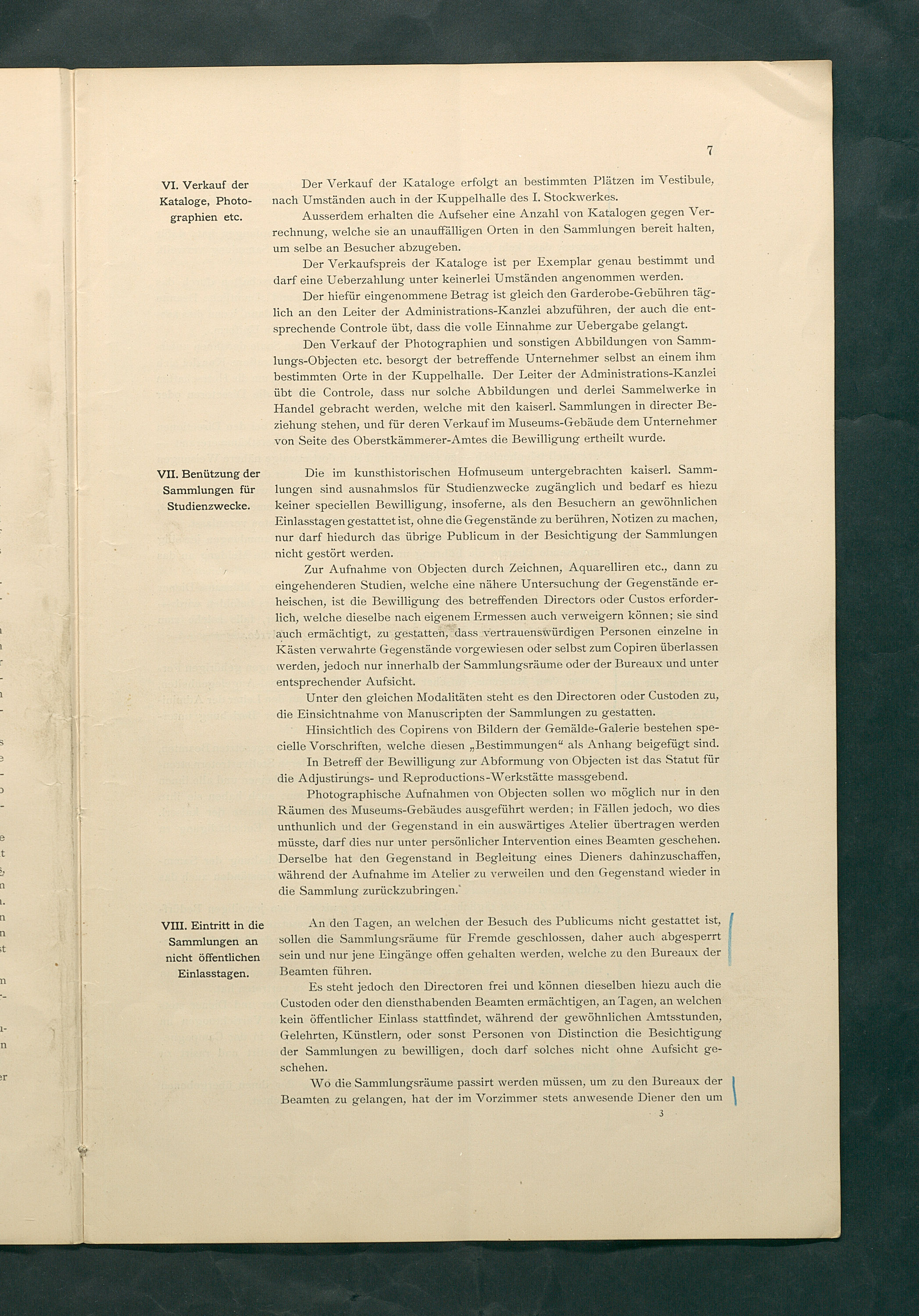 Bestimmungen für den Dienstbetrieb in den kunsthistorischen Sammlungen des Allerhöchsten Kaiserhauses