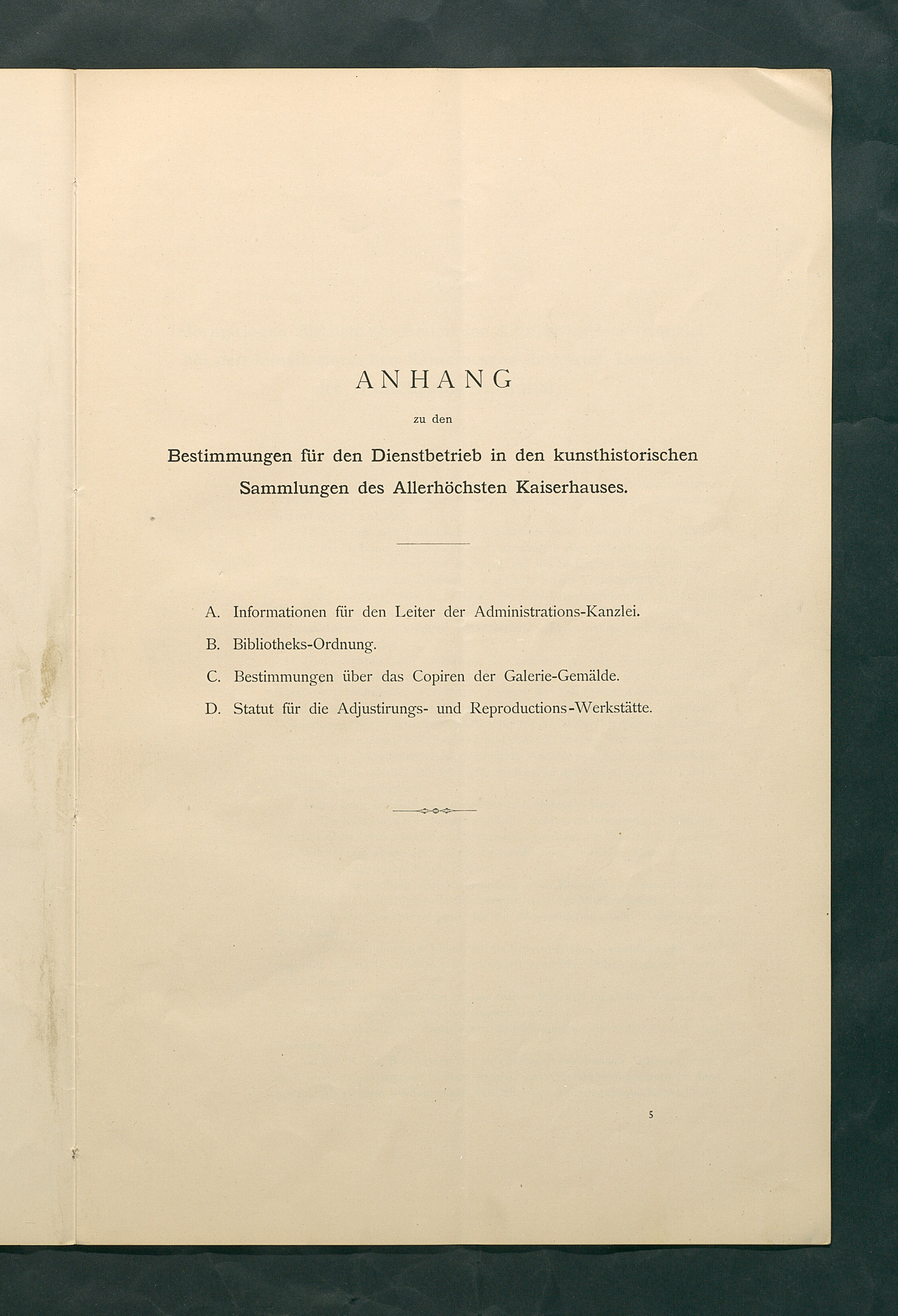 Bestimmungen für den Dienstbetrieb in den kunsthistorischen Sammlungen des Allerhöchsten Kaiserhauses