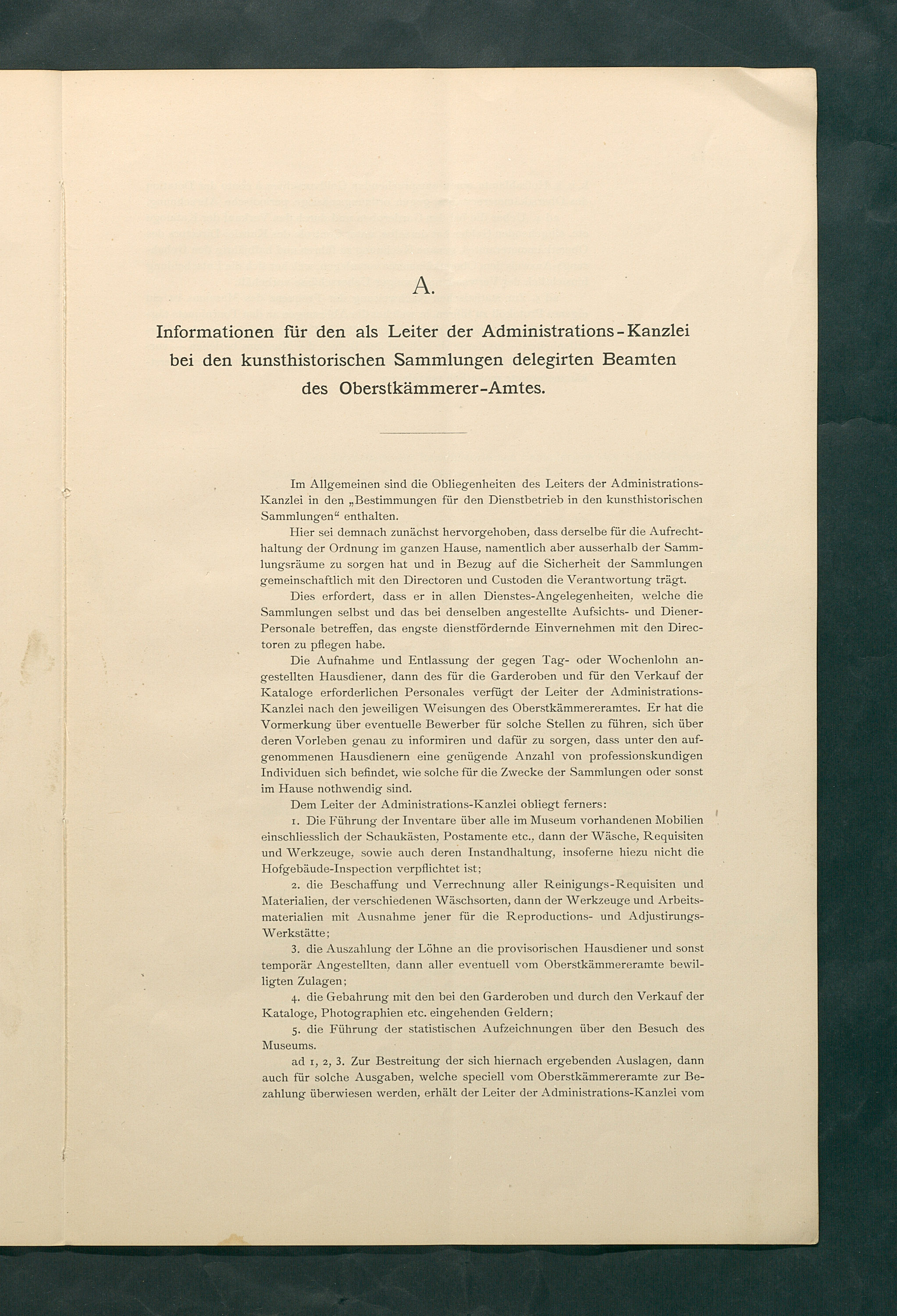 Bestimmungen für den Dienstbetrieb in den kunsthistorischen Sammlungen des Allerhöchsten Kaiserhauses