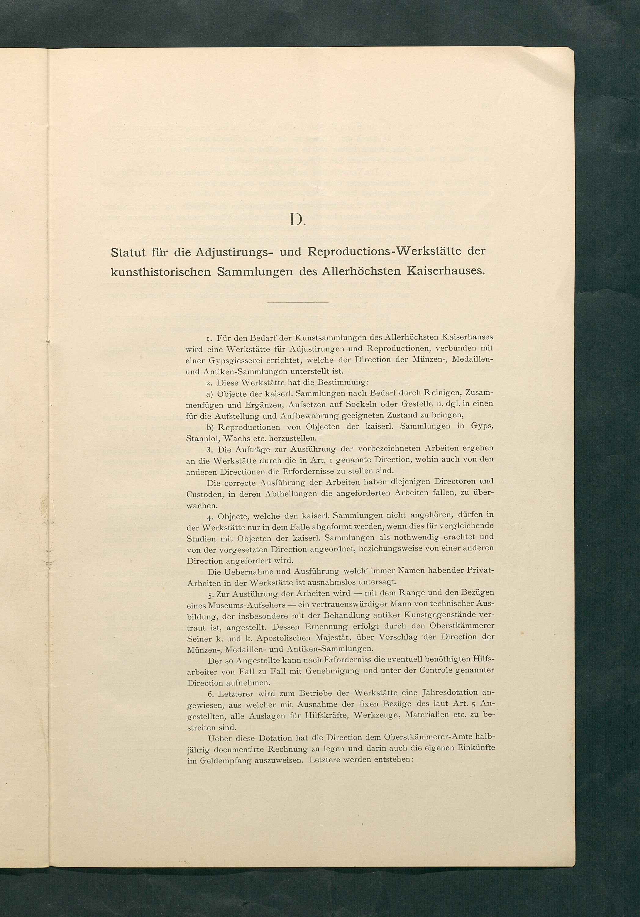 Bestimmungen für den Dienstbetrieb in den kunsthistorischen Sammlungen des Allerhöchsten Kaiserhauses