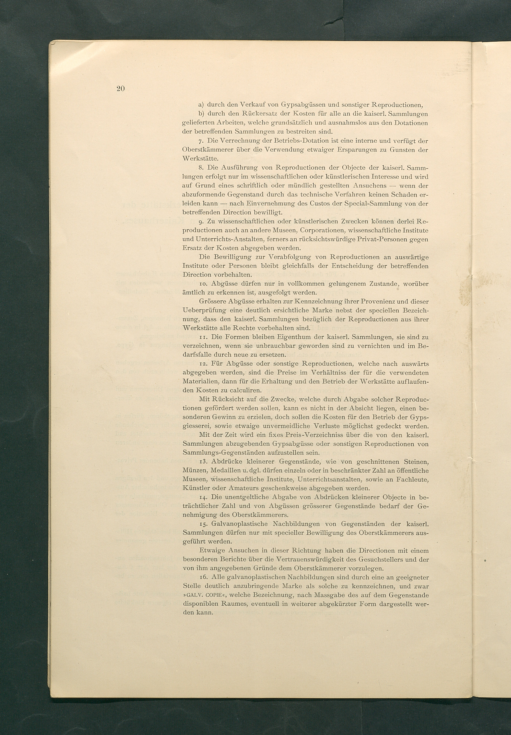 Bestimmungen für den Dienstbetrieb in den kunsthistorischen Sammlungen des Allerhöchsten Kaiserhauses